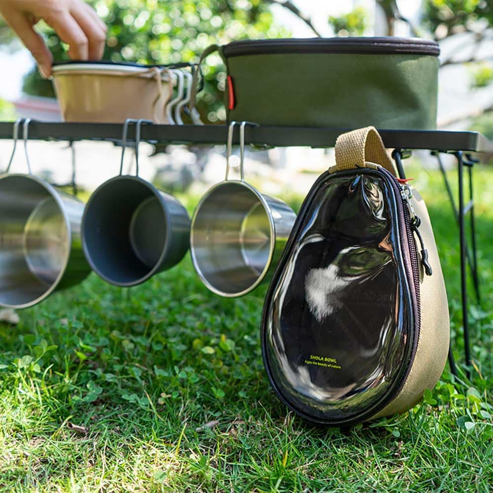 2PCS Camping Sierra Cups with 1PCS Storage Bag, Stainless Steel Camping Bowls with Scale and Handle, Outdoor Soup Bowls Camping Coffee Cups for Traveling, Camping and Picnic, 280ml/10oz (Khaki)