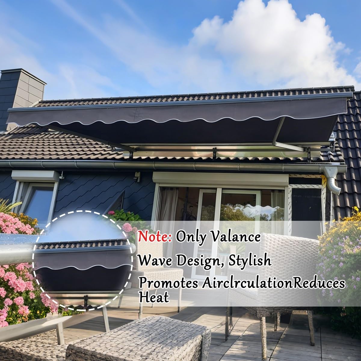 Mantovana per Tenda da Sole Resistente All'Acqua, Anti-UV, Ricambio Bordo in Poliestere Cuciture Rinforzate – 5 3.5 2.7 4.5 7 m(Beige,380cm)