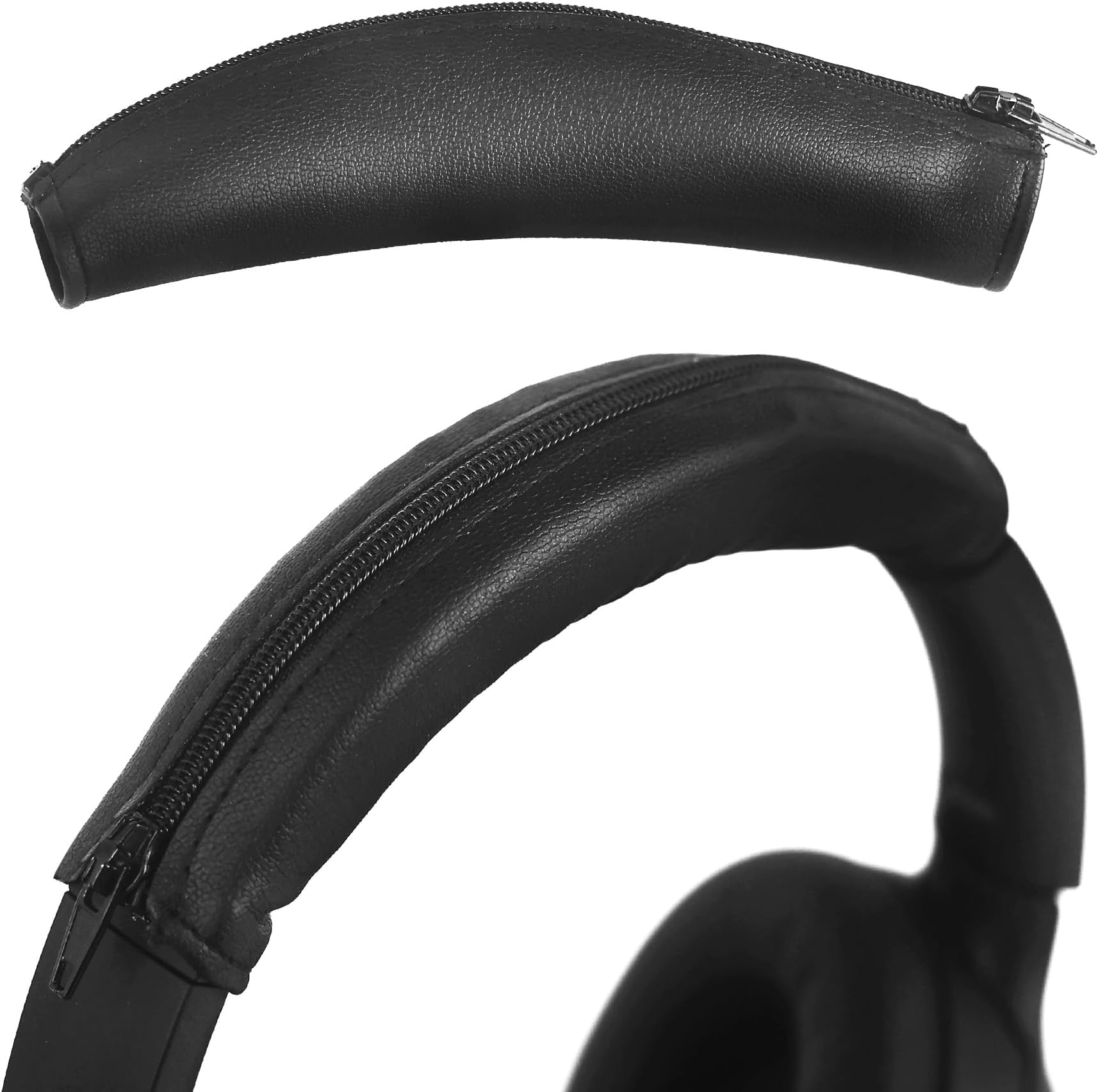 Adhiper Headband Cover for Anker Soundcore Q45, Q30, Q35, Q20, Q10 Headphones, Protein Leather Zippered Headband Cover for Sony WH-1000XM4, WH-1000XM3, WH-XB910N, WH-XB900N Headphones (Black)
