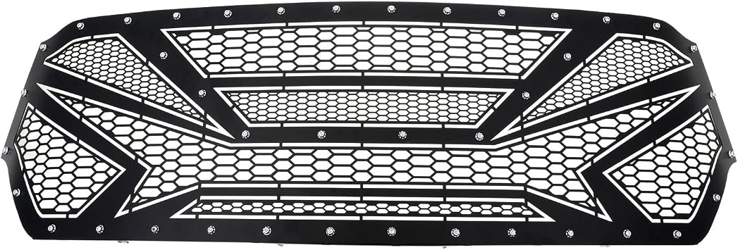 APS Premium Stainless Steel Black Laser Cut Sheet Grille Grill Insert Compatible with Ram 1500 2019 20 21 22 23 2024 Laramie Lone Star Big Horn Tradesman Main Upper N19-M04554D