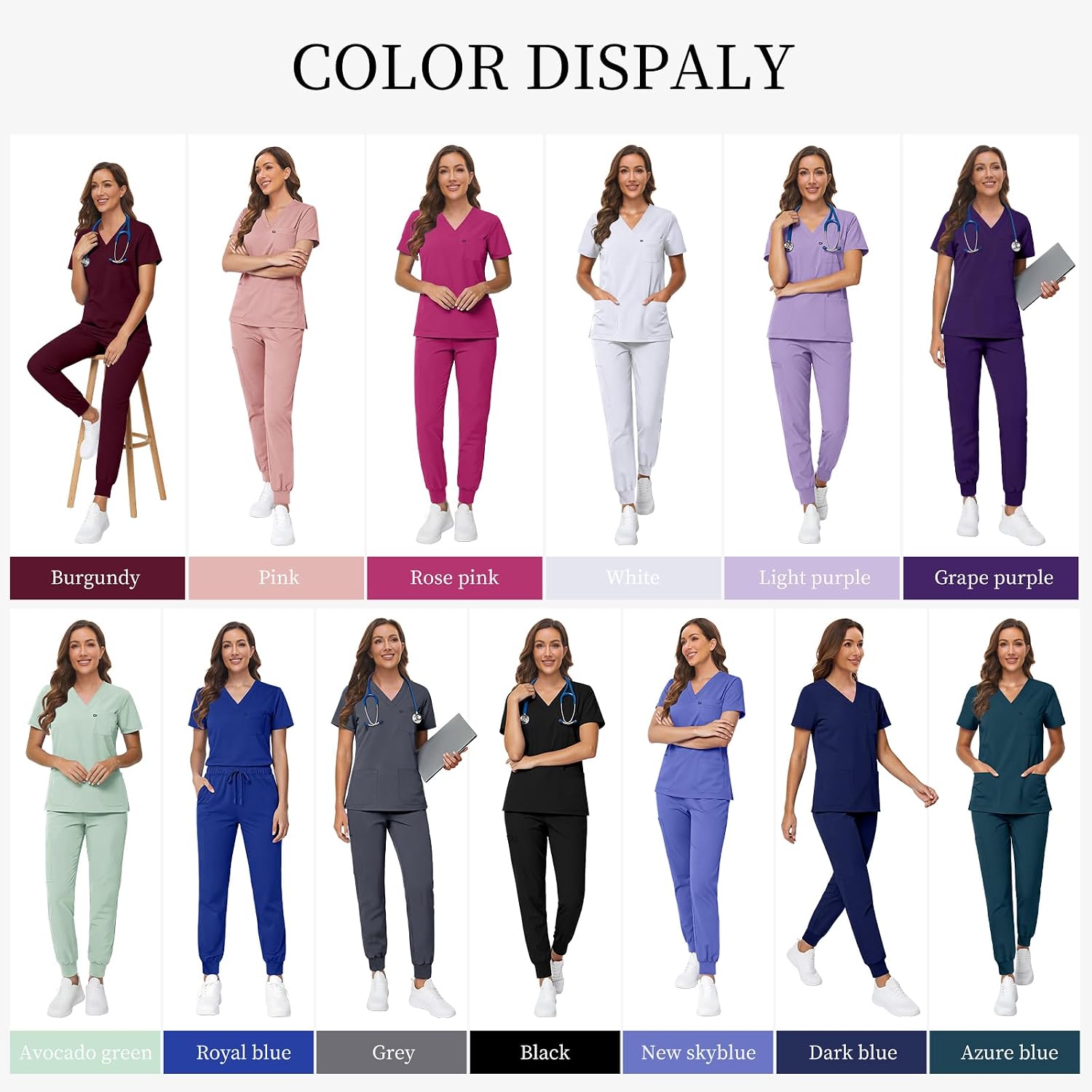 VIAOLI Women’s Scrub Set Jogger Style – V-Neck Top & Scrub Pants Medical Uniform