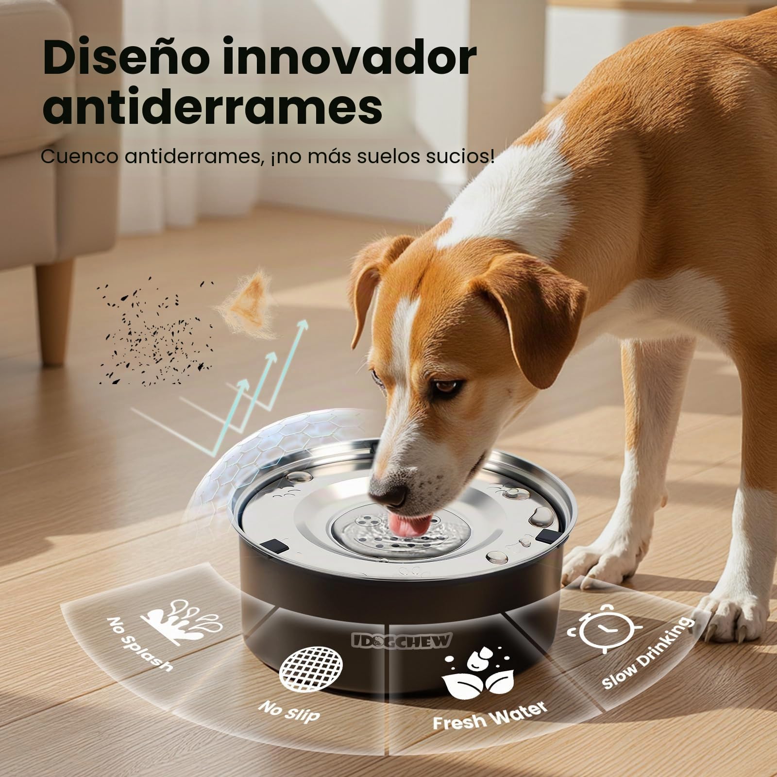 Bebedero Flotante para Perros de Acero Inoxidable – Cuenco Antigoteo con Bandeja Cerrada, Agua Limpia sin Salpicaduras, Base Antideslizante, 1L / 3L