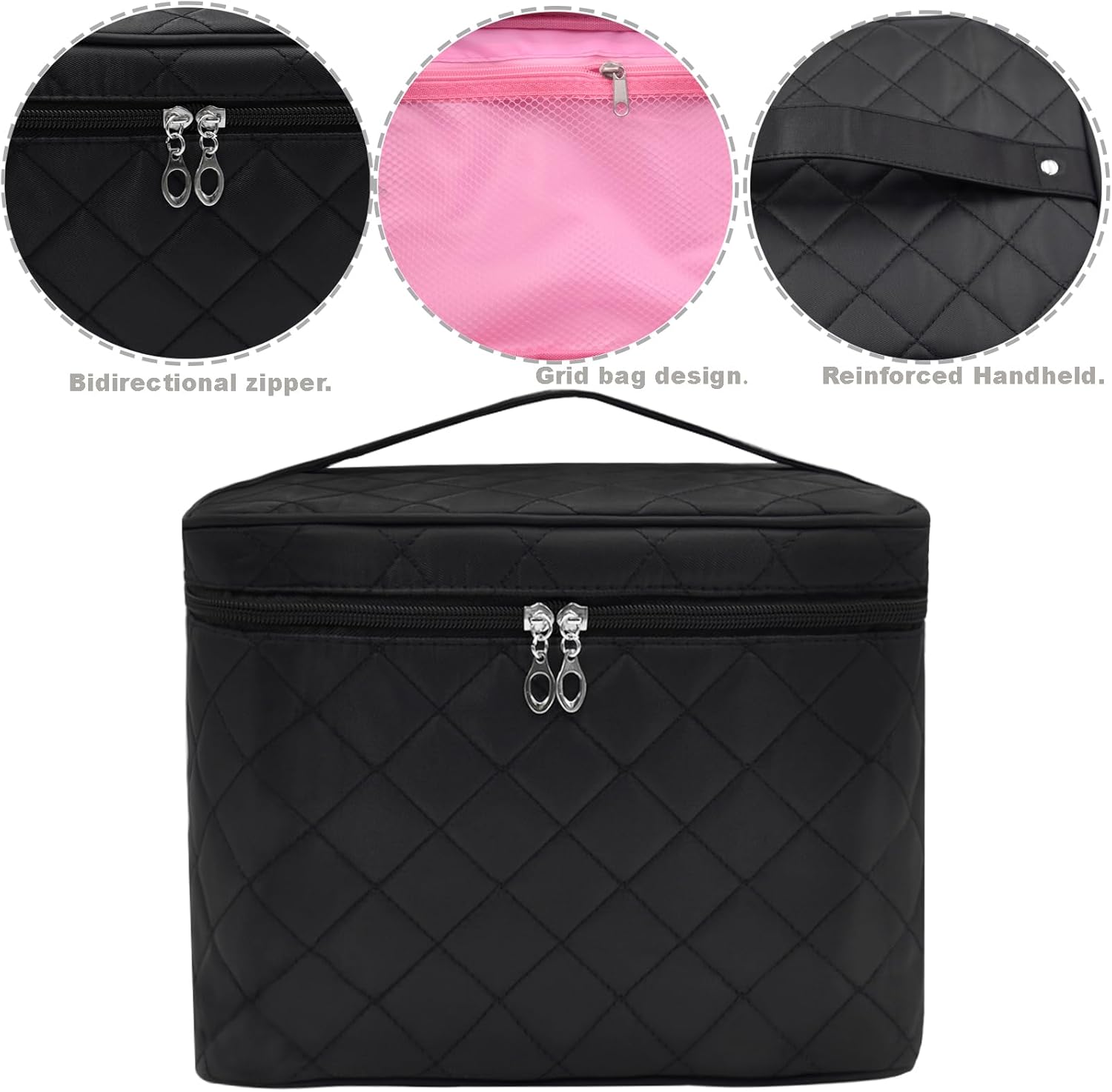 Makeup Bag Cosmetic Travel Bag Large Make Up Bag with Handle Zipper Makeup case Waterproof Cosmetic Pouch for Purse Makeup Brush Bags for Women Girls-Black - Image 5
