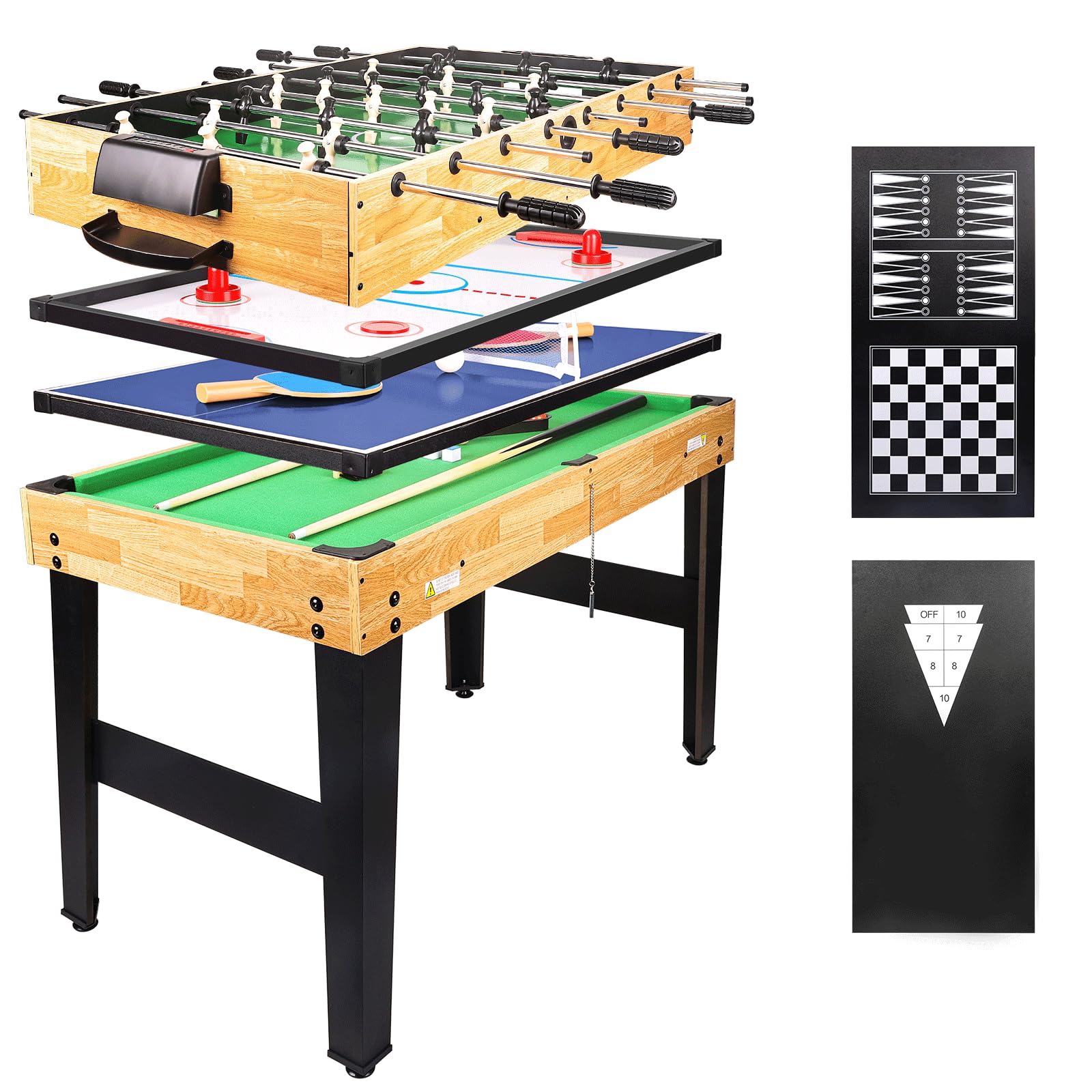 Babyfoot Table Multijeux, avec Billard, Hockey, Table de Tennis, Shuffleboard, Bowling, échecs, Dames, Backgammon etc.avec Accessoires pour Enfants et Adultes.