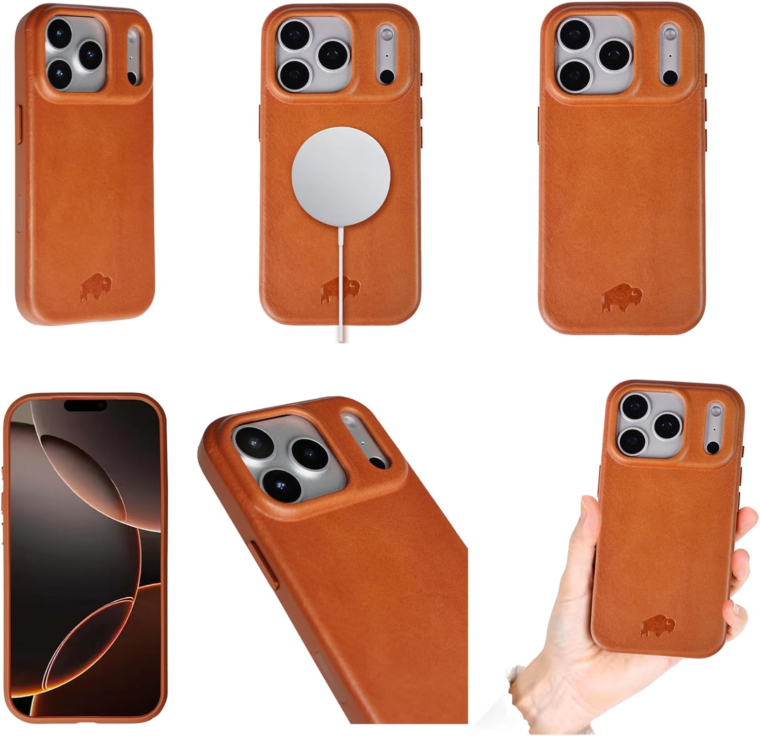 BLACKBROOK Leather Case for iPhone 17 Pro Max – Harlan Handcrafted Snap-On Cover, Full Grain Leather with TPU Bumper, MagSafe Compatible, Touch Glass Camera Button, Luxury Gift Box Tan