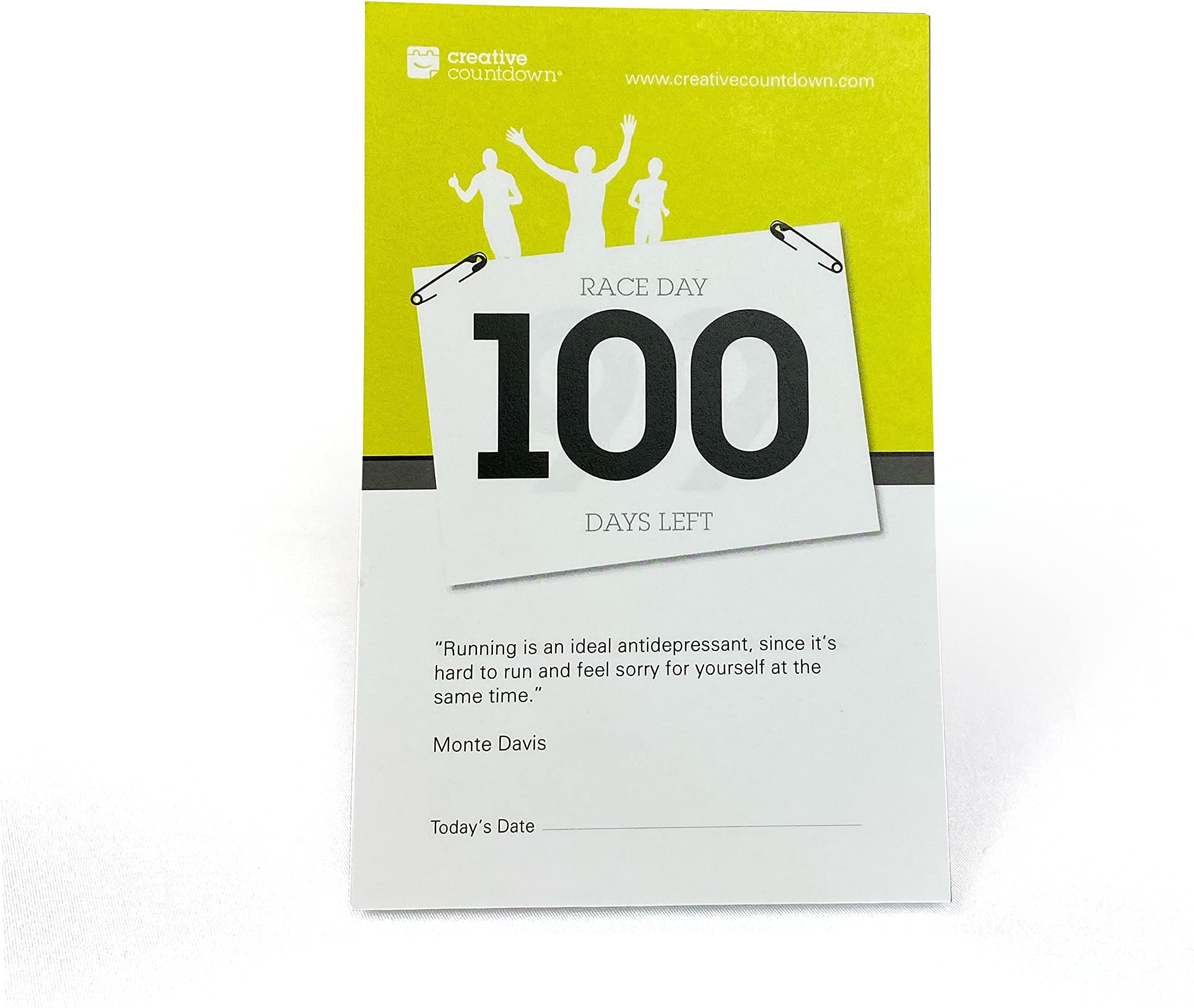 100 day Marathon and Race Day Count Down 5.75"x3.75" Black and Yellow Tear Off Countdown Calendar Table and desk Unit - perfect for Office, event, corporate and door gifts