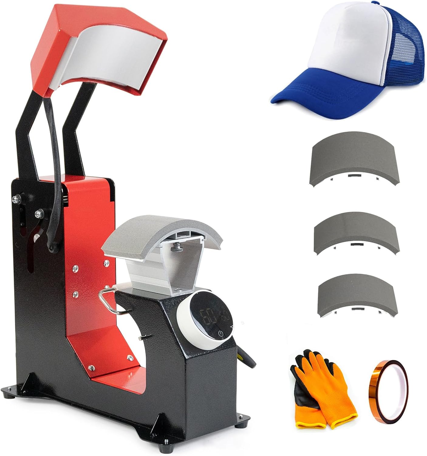 Hat Heat Press Machine 3-in-1 Automatic, Cap Sublimation Printing Machine with 3 Platens & 3 Gloves – Hot Stamping for Transfer Marks, Baseball Cap Customizing Equipment