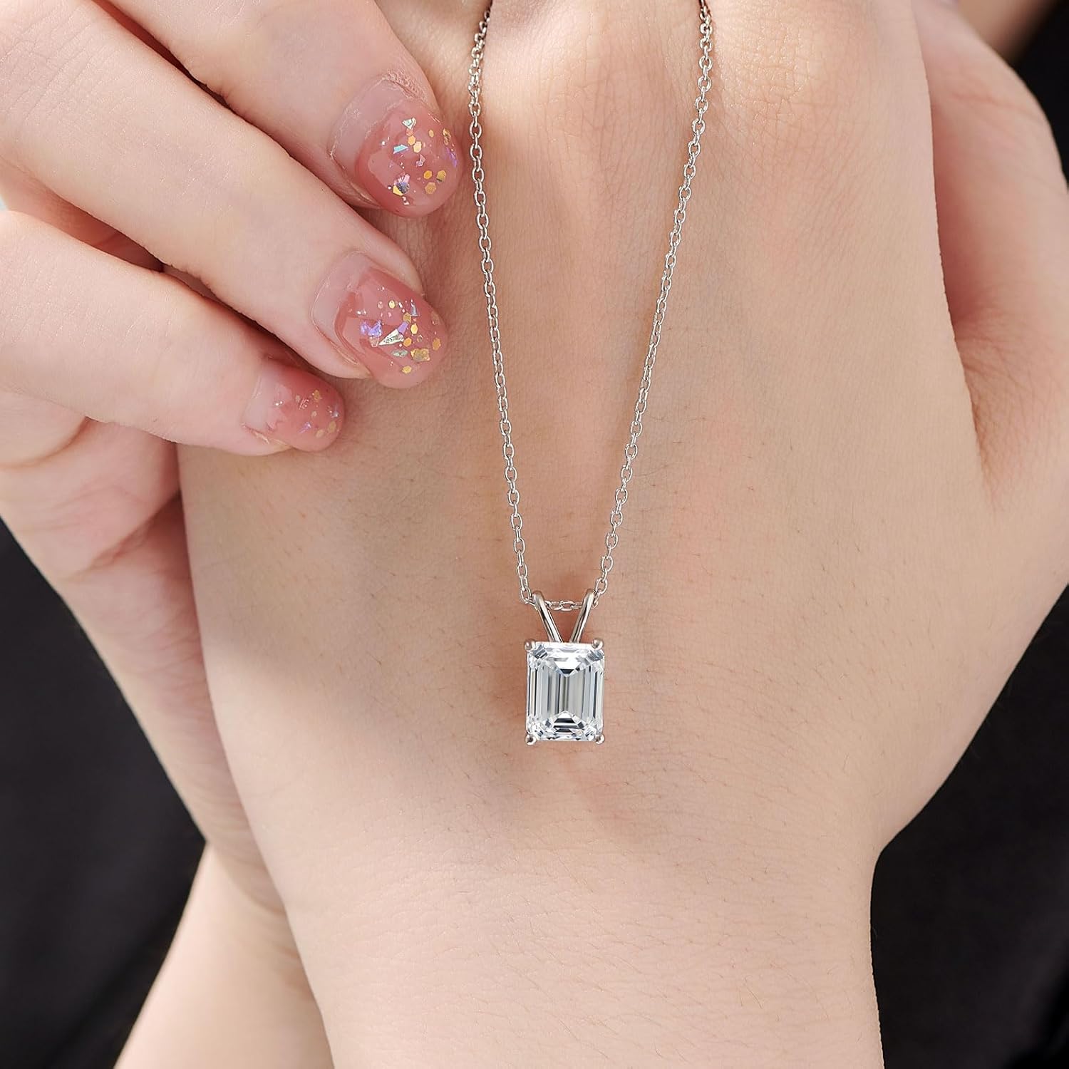 SHELOVES JEWELRY 925 Sterling Silver 5A Grade Emerald Cut Cubic Zirconia Pendant Necklace for Women Jewelry Gift 18" - Image 3