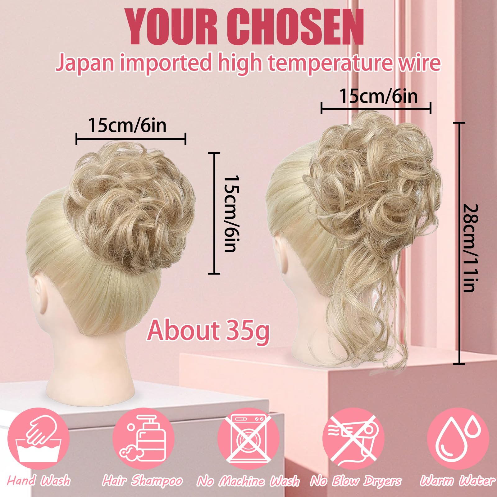 GIEEU 2 Styles Ash Blonde Messy Bun Hair Piece Set, Elastic Scrunchies Hair Bun Donut Kit for Women Easy Wear Hair Accessories - Image 4