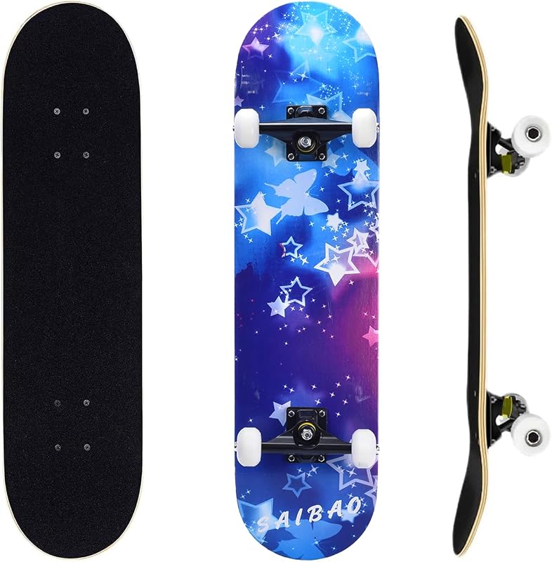 ERNAN Skateboard,80 * 20cm pour Adulte/Enfant Fille/Garçon Débutant.Plateau 7 Plis érable Alpin,Roulement ABEC-7,T-Tool Inclus