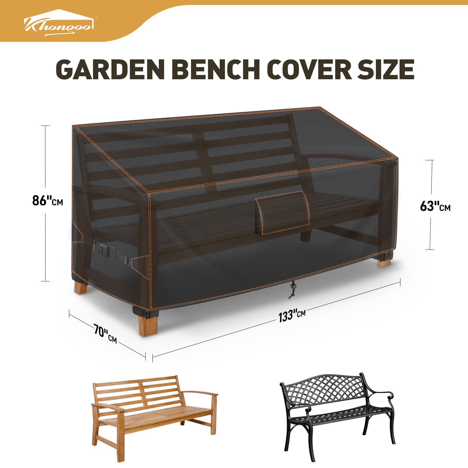 Gartenbank Abdeckung 2 Sitzer 133Wx70Dx63/86H cm, Schutzhülle Gartenbank, Dreifacher Windschutz Abdeckplane Gartenmöbel, 420D Oxford UV-beständig Wasserdicht Abdeckung Gartenmöbel Winterfest, Schwarz