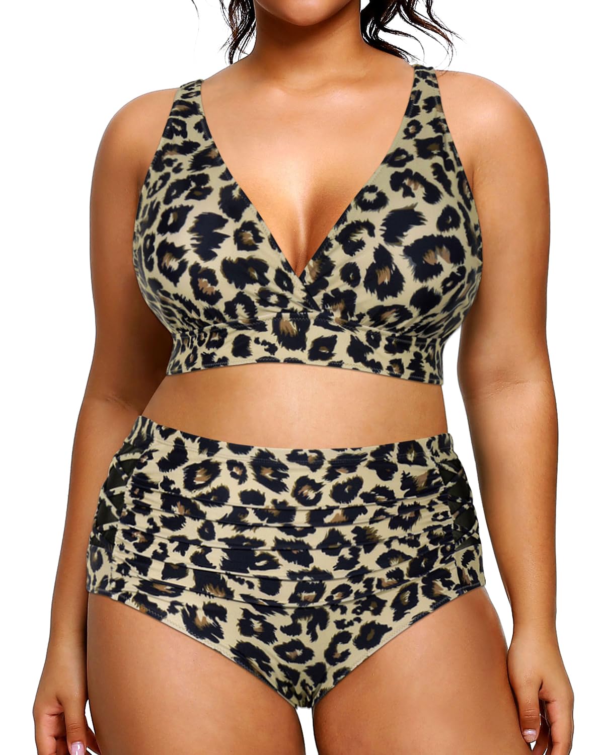 Yonique Womens Plus Size Bikini High Waisted Swimsuits Two Piece Bathing Suits Tummy Control Swimwear