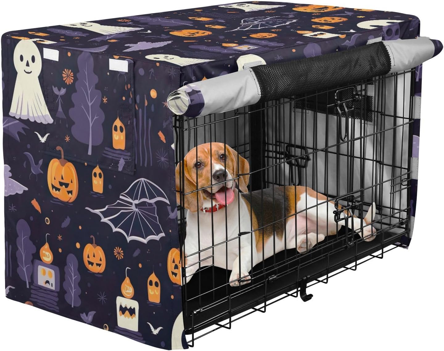 Halloween Ghosts Print Dog Crate Cover UV-Resistant, S-XL Wind-Resistant Cage Cover for Indoor Pets, Large