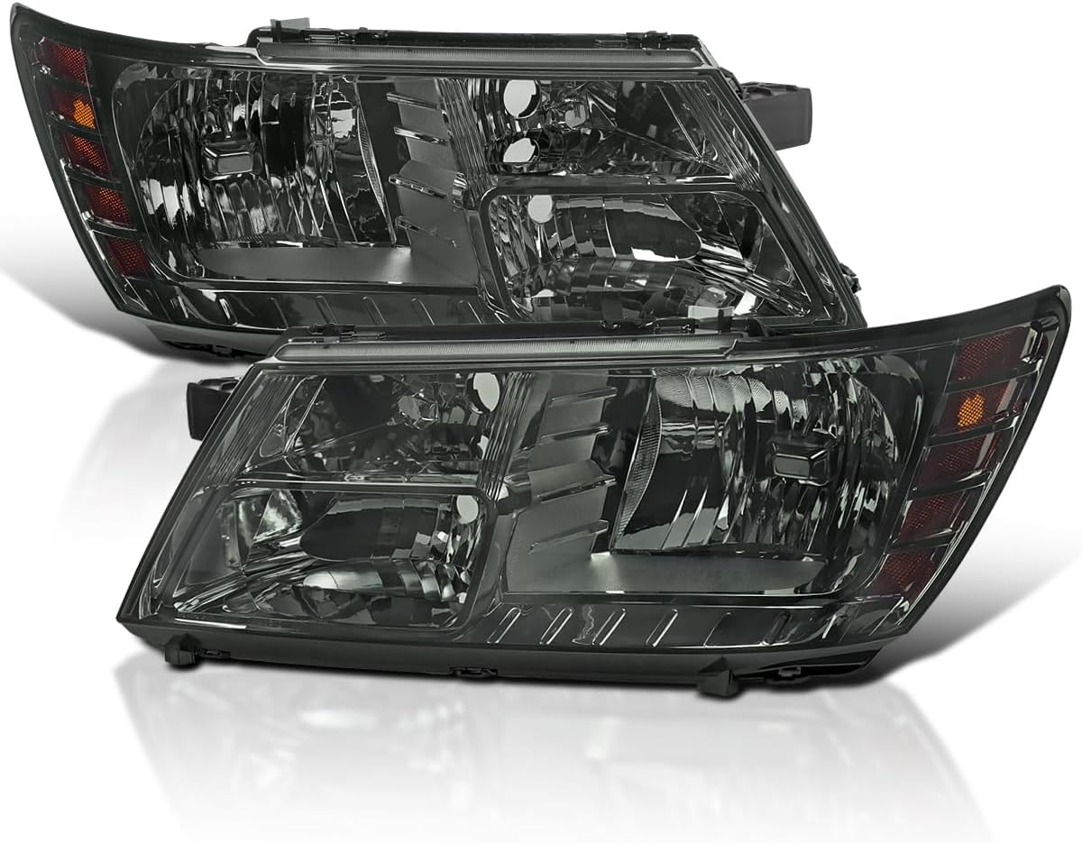 SPEC-D TUNING Smoke Headlights Compatible with 2009-2020 Dodge Journey, Left + Right Pair Headlamps Assembly