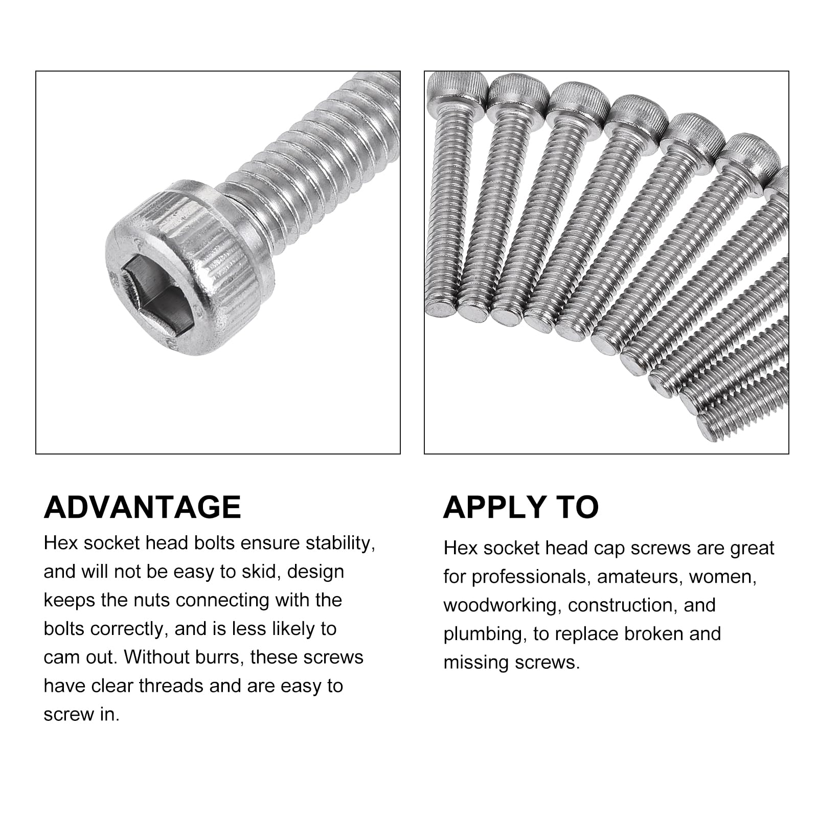 METALLIXITY Hex Socket Bolts (#8-32x1") 50pcs, 304 Stainless Steel Hex Socket Drive Screw - Image 4