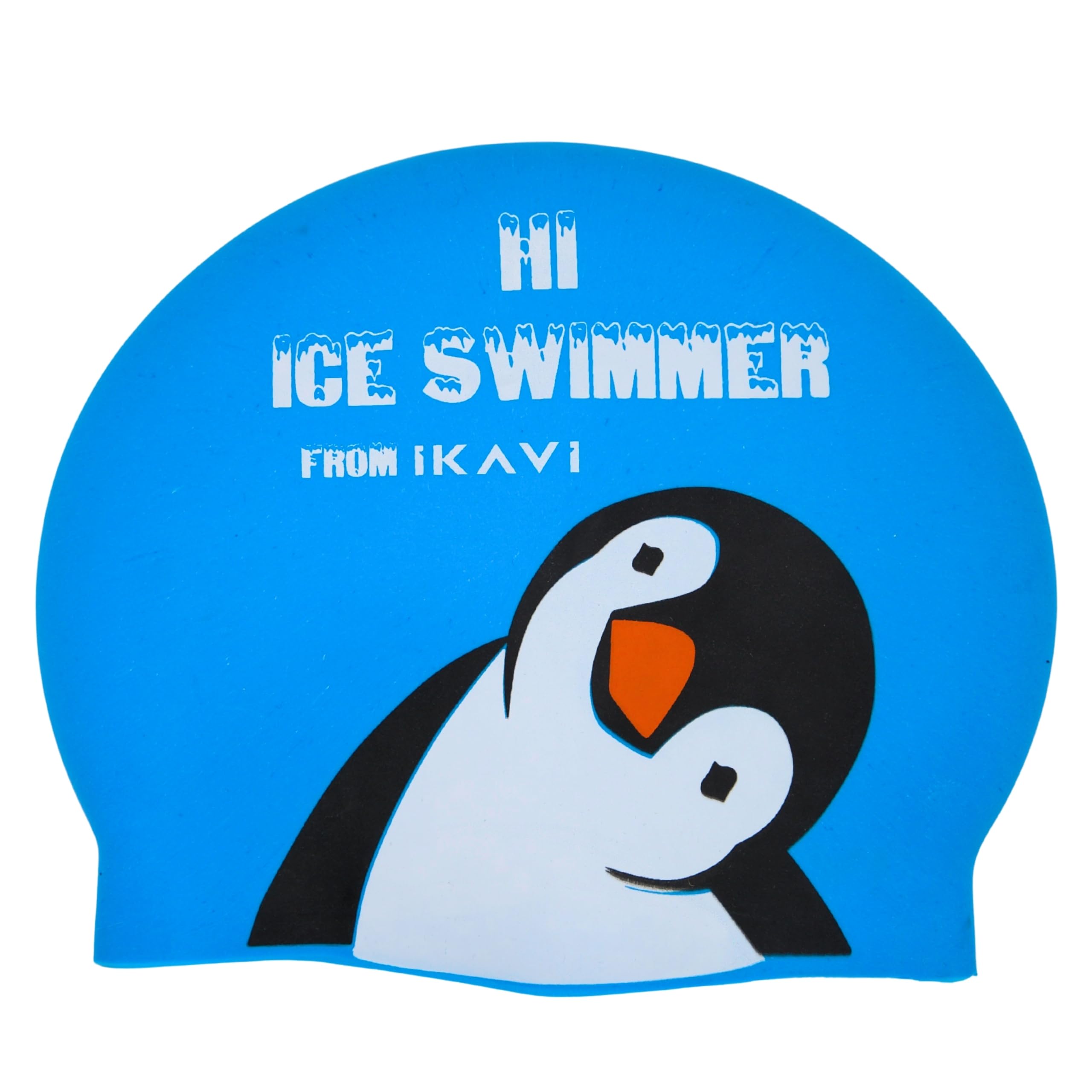 Silicone Swim Cap with Animal Design - Durable & Stretchable, One Size Fits All (Ice Blue)