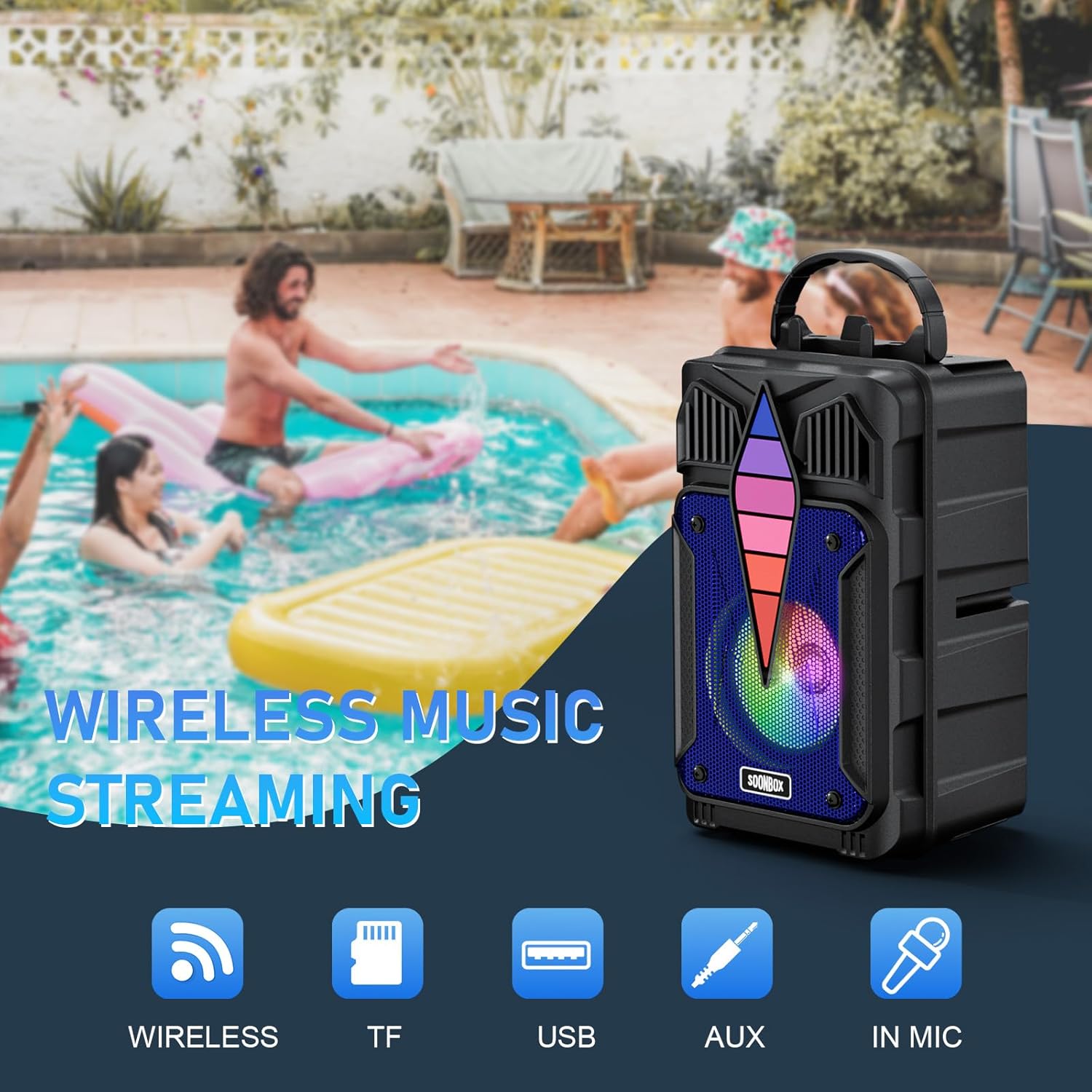 Dnil Portable Bluetooth Speaker with Voice-Controlled RGB Multi-Color Rhythm Lights, Supports TWS/USB/TF/FM/AUX, Suitable for Home Party or Outdoors (Blue) image 6 of 7 B0F87FC569