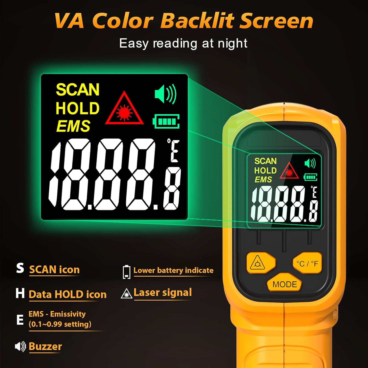 FKM Rechargeable Infrared Thermometer Gun Non-Contact Laser Thermometer Gun,High Precision,-58°F~1472°F,Digital IR Temperature Gun for Cooking,Griddle,Oven,Meat Food,HVAC,Automotive,Industrial Tools