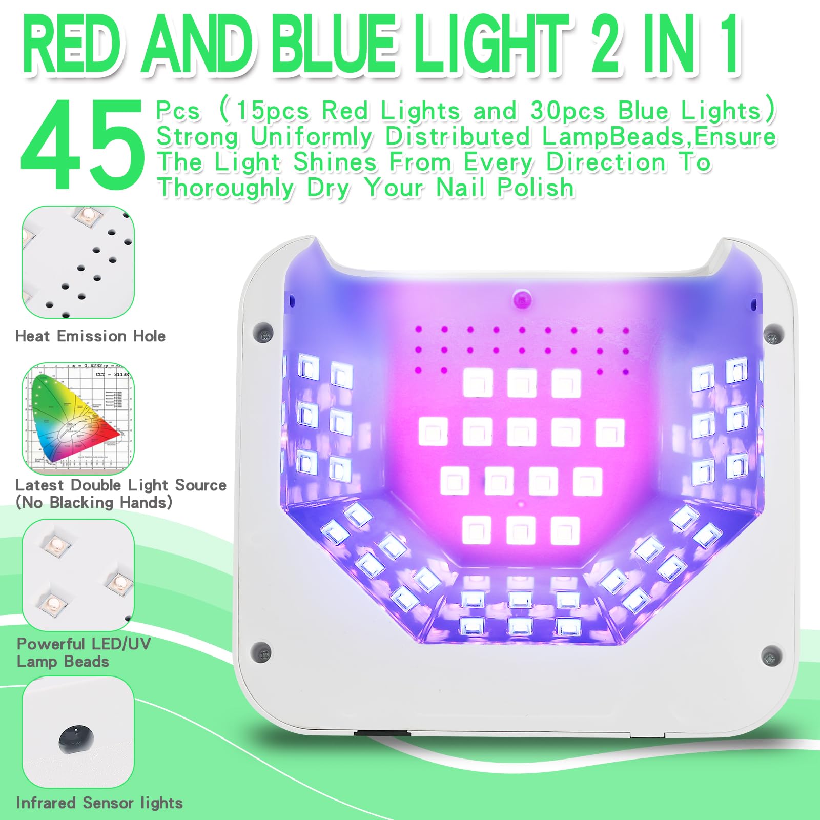 Lámpara de uñas LED UV recargable, secador de uñas inalámbrico para esmalte de gel, lámpara de uñas UV con ajuste de 3 temporizadores y pantalla táctil LCD, lámpara de secado profesional con 45