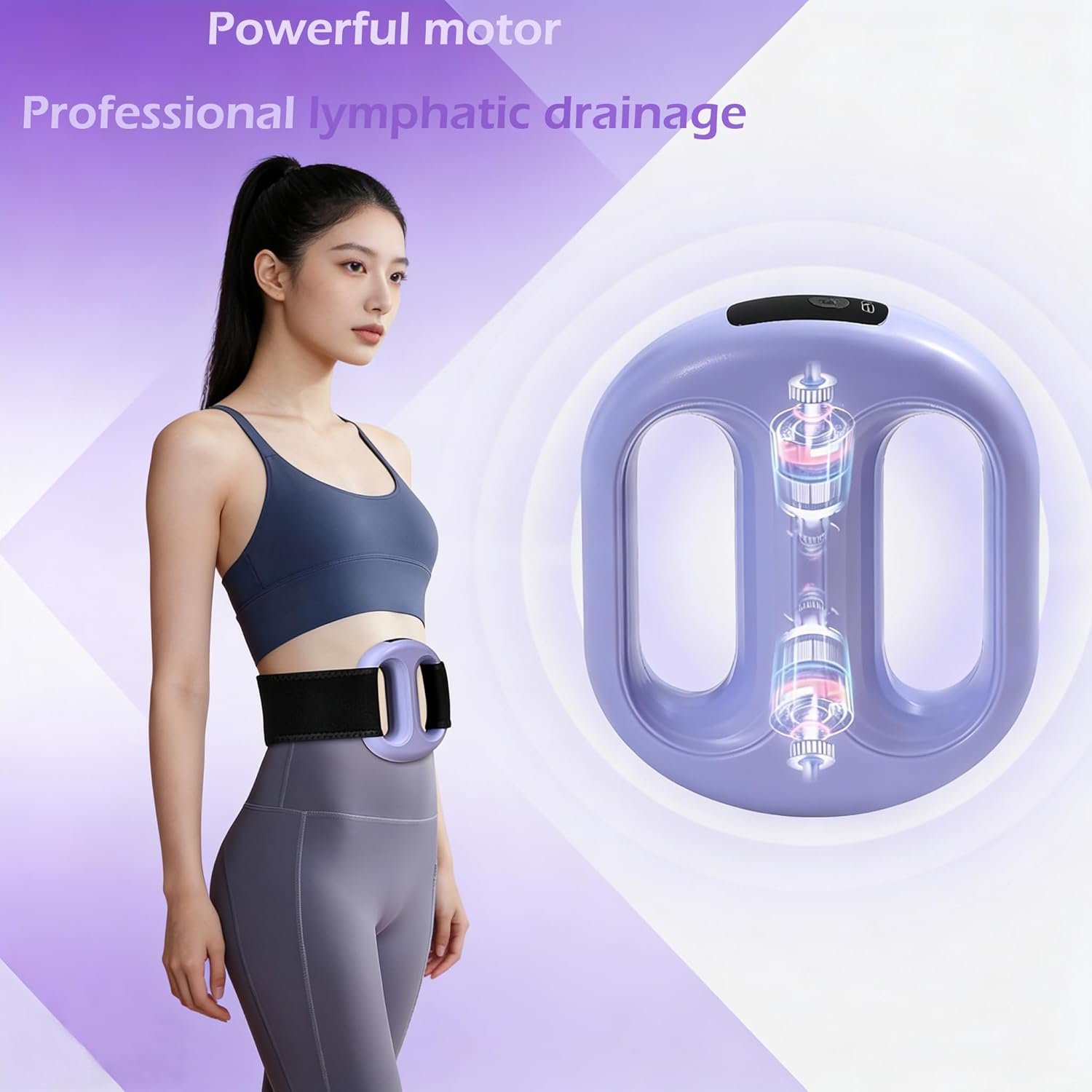 Vibration Plate for Lymphatic Drainage, Handheld Vibrate Plate for Weight Loss, Belly Fat Machine with Belt, Vibrating Platform with 8 Levels, Full Body Fascia Ring for Arm/Leg/Waist in Travel, Work