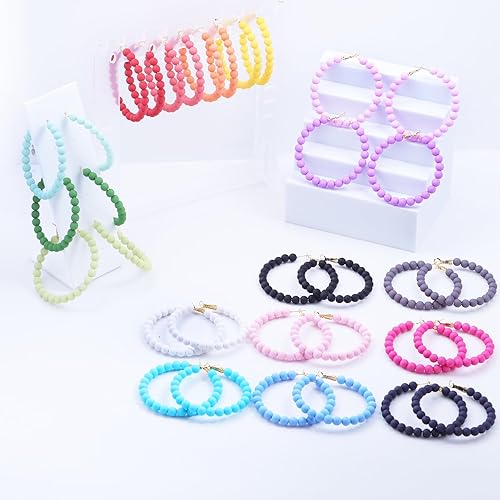 Miniatura 6 de XGALBLA Pendientes de aro redondos con cuentas redondas para mujer, aretes colgantes bohemios