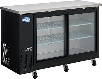 Kratos Commercial 60" Wide Back Bar Refrigerator with Sliding Glass Doors, Black 17.3 Cubic Ft. Two Door Refrigerator for Bars and Restaurants 67K-156