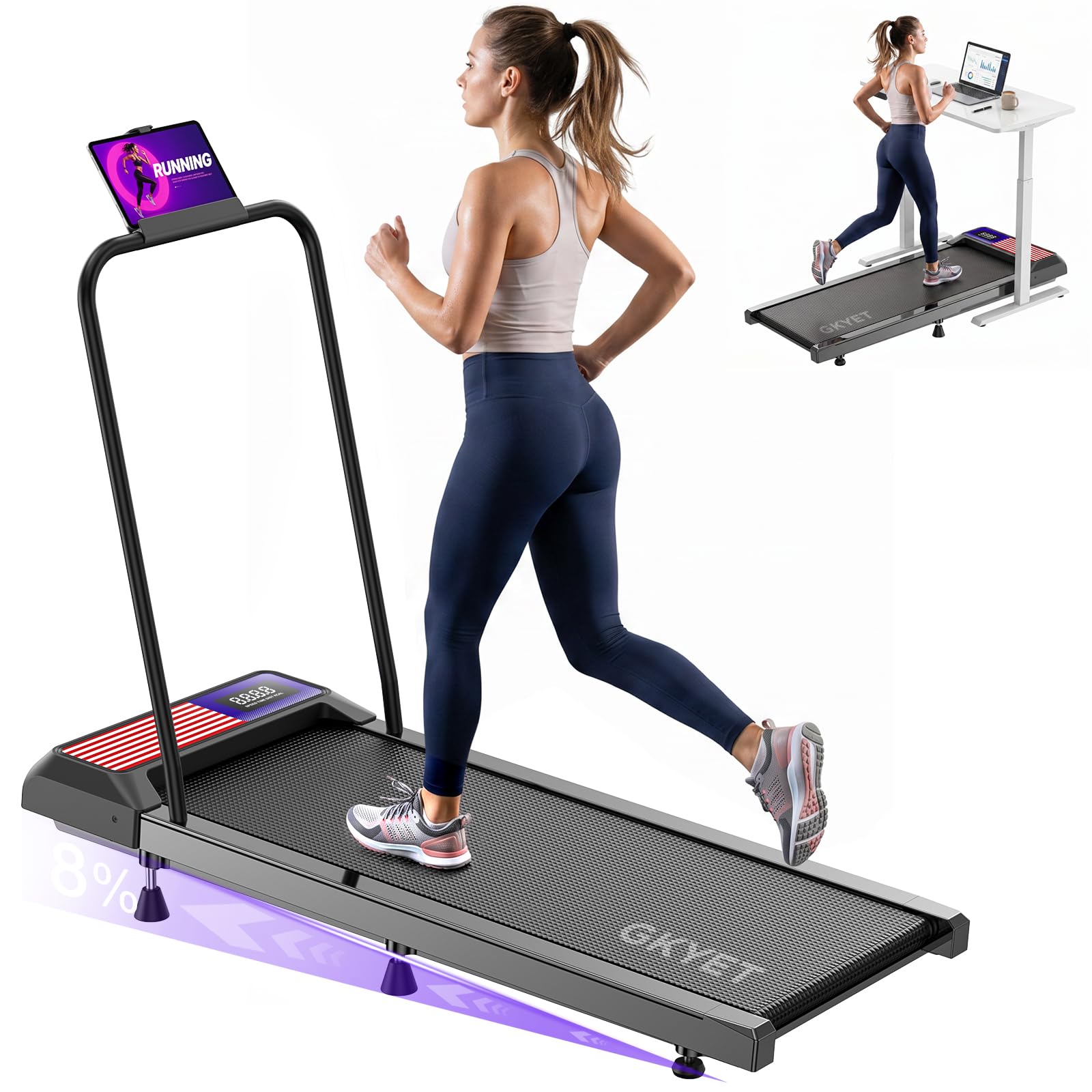 Photo 1 of Walking Pad Treadmill with Handle Bar, 8% Incline Under Desk Treadmill
