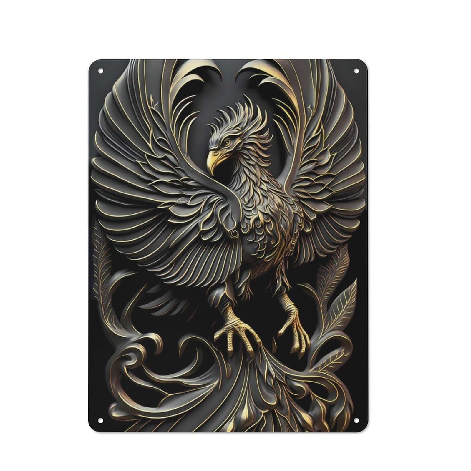 Junmoney Style-11 Mighty Golden Phoenix Deco Retro Tin Sign 40X30cm For Café Or Restaurant, Housewarming Wall Decor For People Furnishing Café And Restaurant