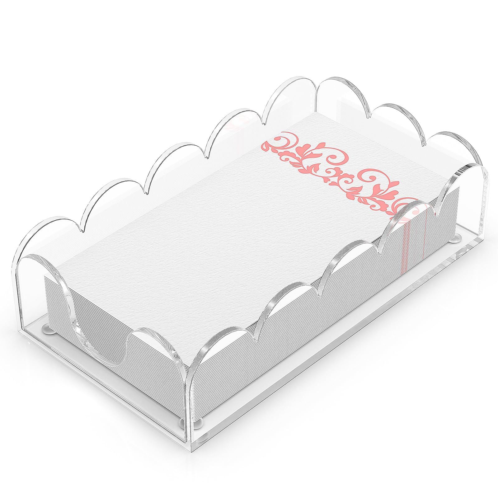 Delicate Waterproof Scalloped Edges Serving Tray for Paper Napkins Cosmetic Storage in Multiple Room Setting Clear Acrylic Napkin Holder