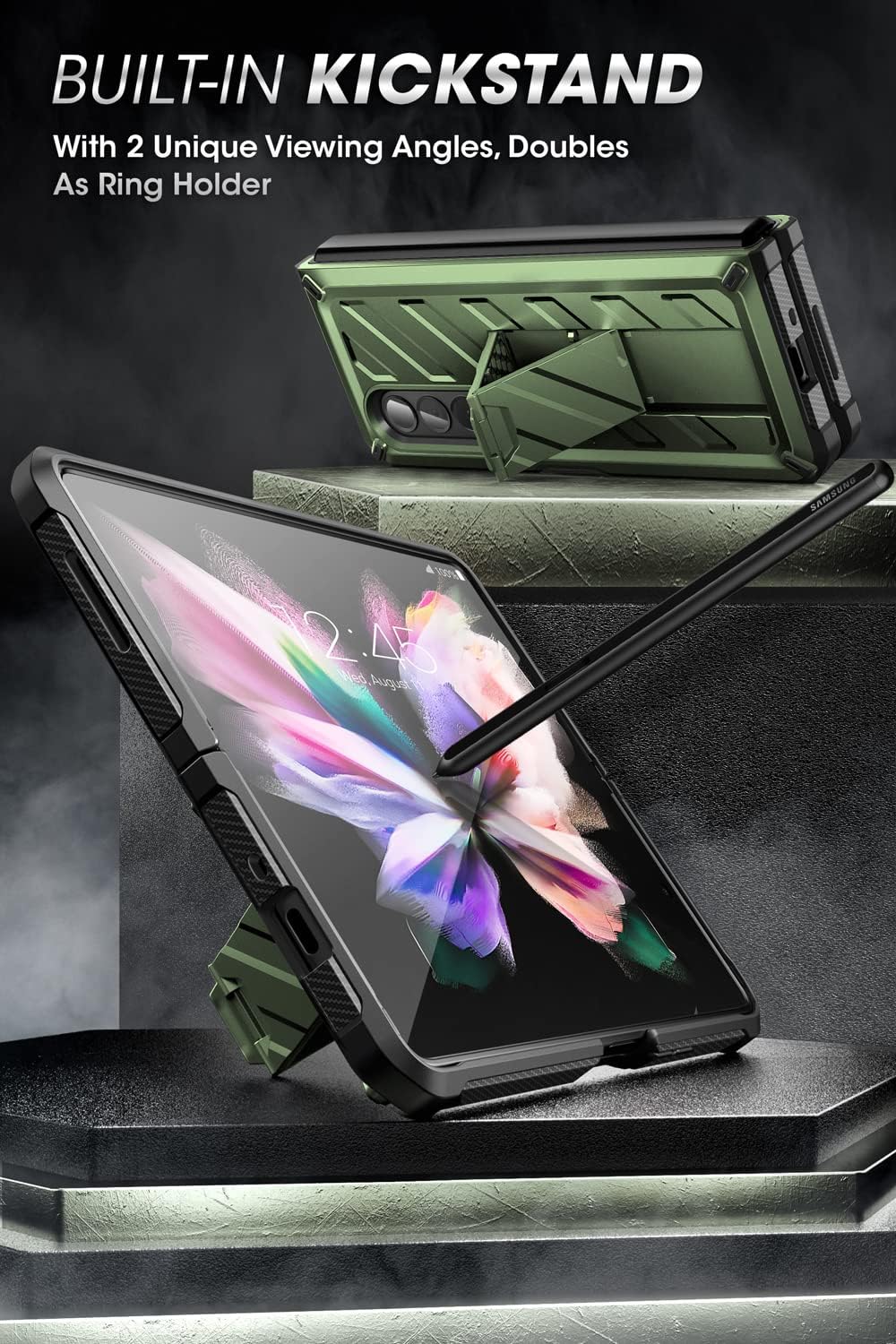 SUPCASE for Samsung Galaxy Z Fold 3 Case with Stand (Unicorn Beetle), [Built-in Screen Protector & Belt Clip] Heavy Duty Rugged Full-Body Shockproof Protective Phone Case for Galaxy Fold 3, Guldan
