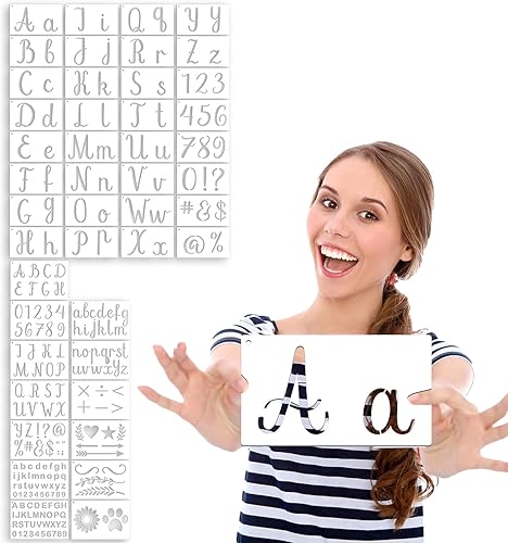 45 plantillas de caligrafía, plantillas de letras para pintar, plantillas reutilizables del alfabeto, plantillas de números para tallado en madera,