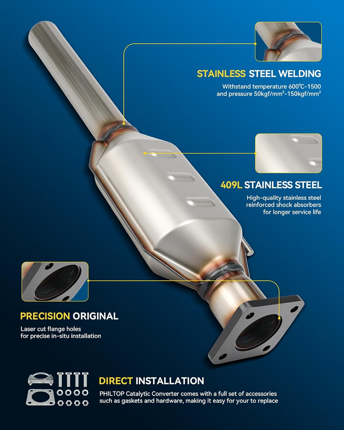 PHILTOP Catalytic Converter Kit Compatible with Jeep Wrangler 1987-1990 4.2L, Cherokee/Wagoneer 1984-1986 2.8L, Comanche 1986 2.8L, Cherokee/Wagoneer 1984-1985 2.5L Replace# 15637 (EPA Compliant)