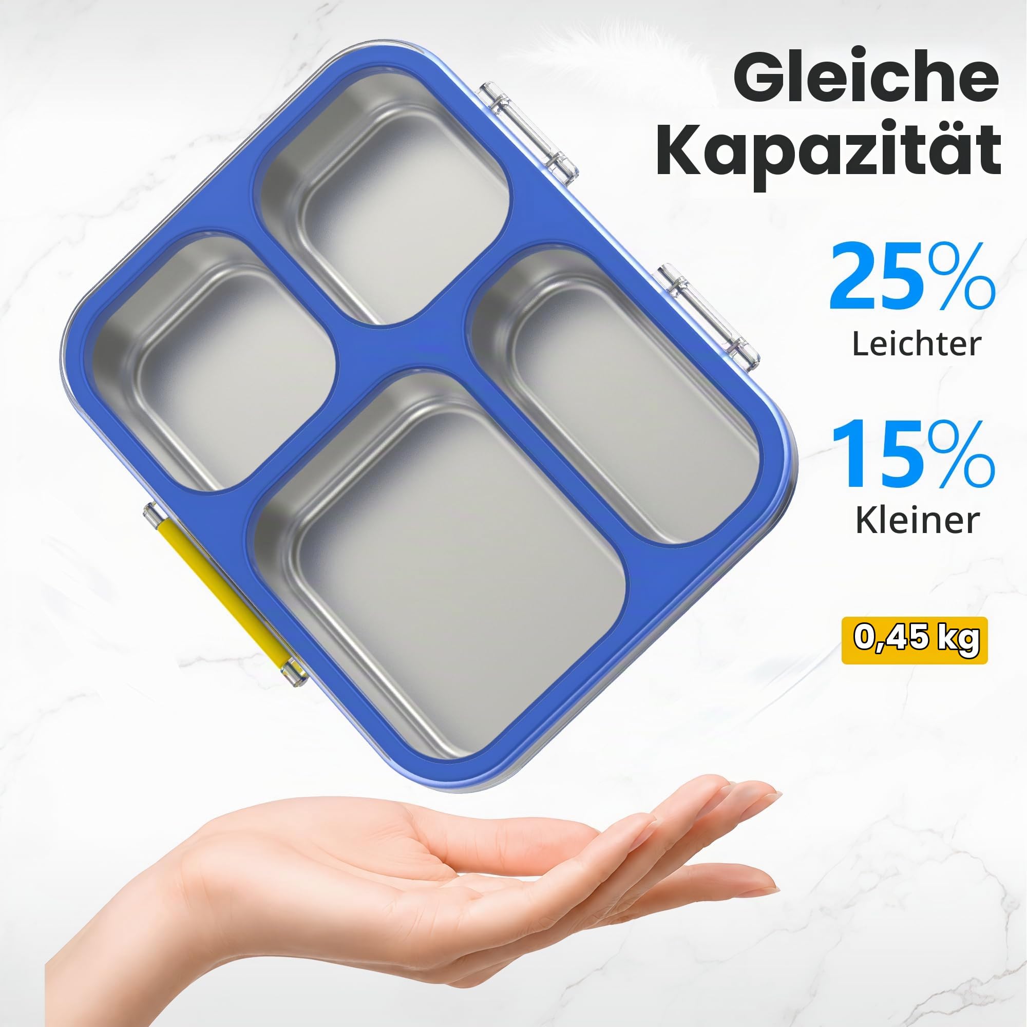 VITONIS Edelstahl Brotdose Kinder Metall Bento Lunchbox mit 4 Fächern, 930 ml Auslaufsichere Brotbox Sandwichbox Brotzeitdose Vesperdose Brotbüchse, Spülmaschinenfest Blau