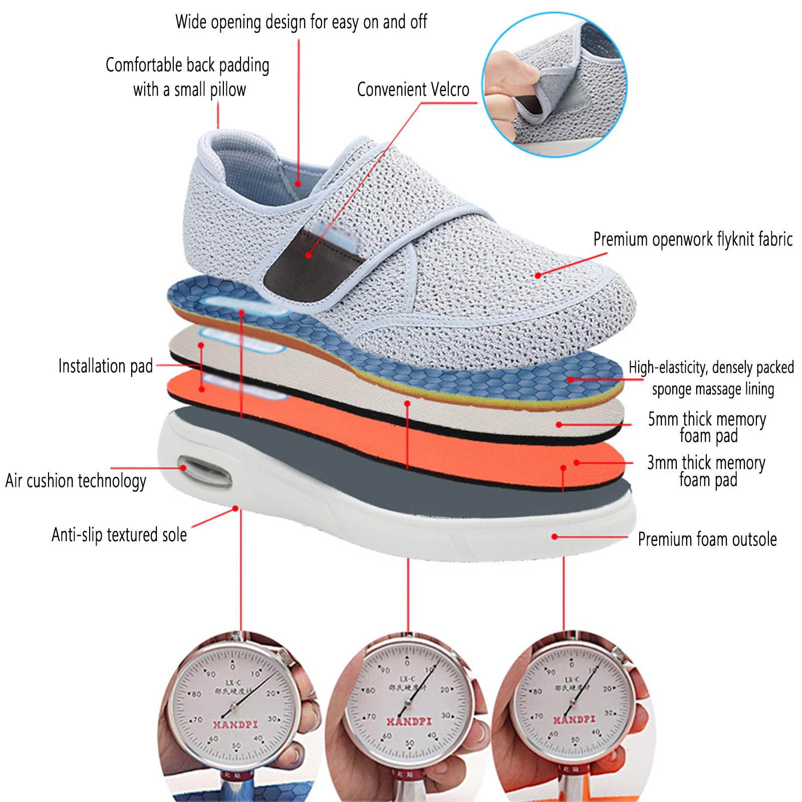 Buty dla cukrzyków, dla mężczyzn i kobiet, ortopedyczne buty terapeutyczne, hallux valgus, Air Cushion, buty rekreacyjne, zapalenie powięzi podeszwowej, dla seniorów, artretyzmu stóp