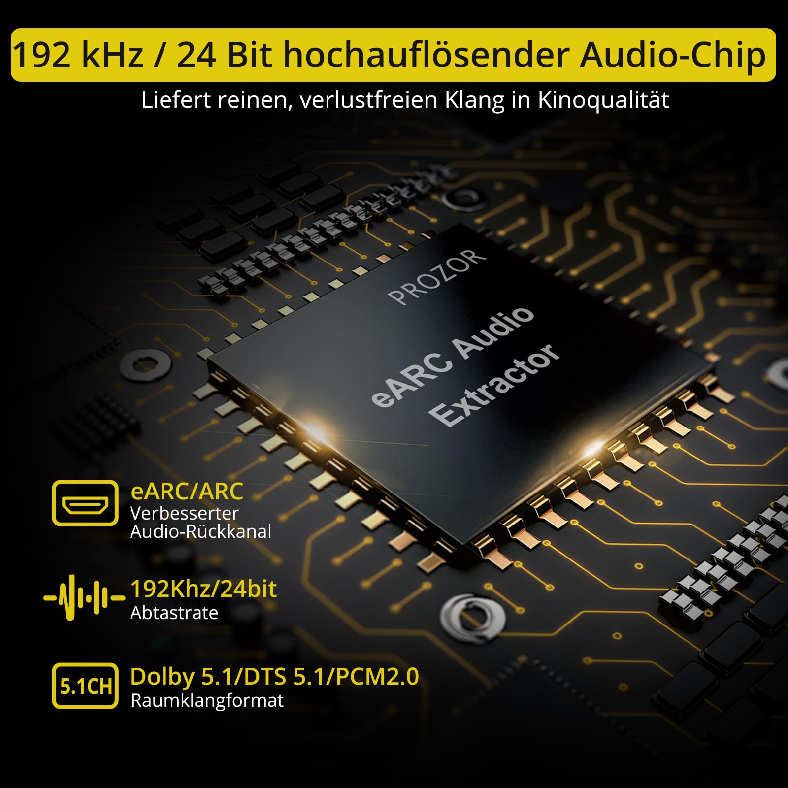 PROZOR eARC Audio Extractor HDMI eARC/ARC zu Optischer Audio-Konverter für Soundbars, HDTV, kabellose Kopfhörer, Heimkinosysteme, unterstützt 192KHz/24bit, PCM, Dolby, DTS 5.1 kompatibel