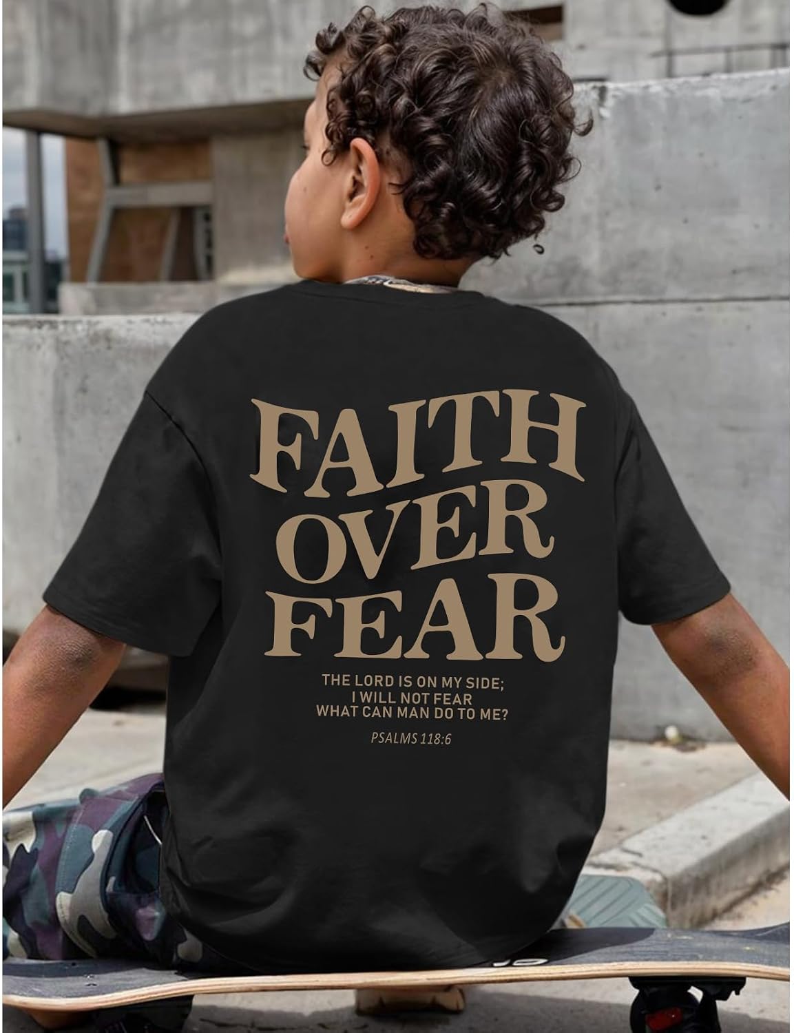 KEEVICI Boys Faith Over Fear Shirt Christian Jesus T Shirts for Kids Bible Verse Religious Graphic Tees Cotton Tshirt