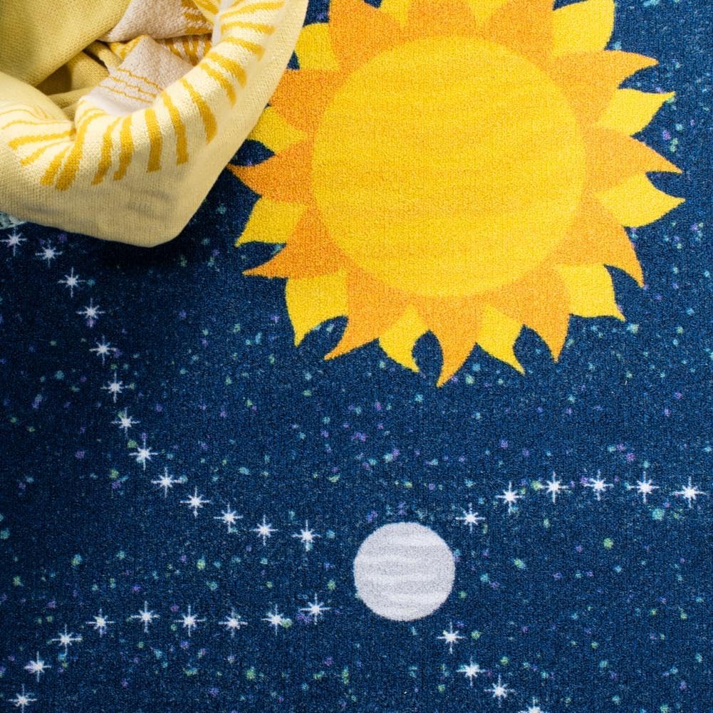 SAFAVIEH Washable Rug Kids Playhouse Collection - 2'2" x 4', Navy & Gold, Slip Resistant & Easy to Clean, Ideal for Kids Room, Playroom, Nursery, Boys & Girls Room (KPH253N)