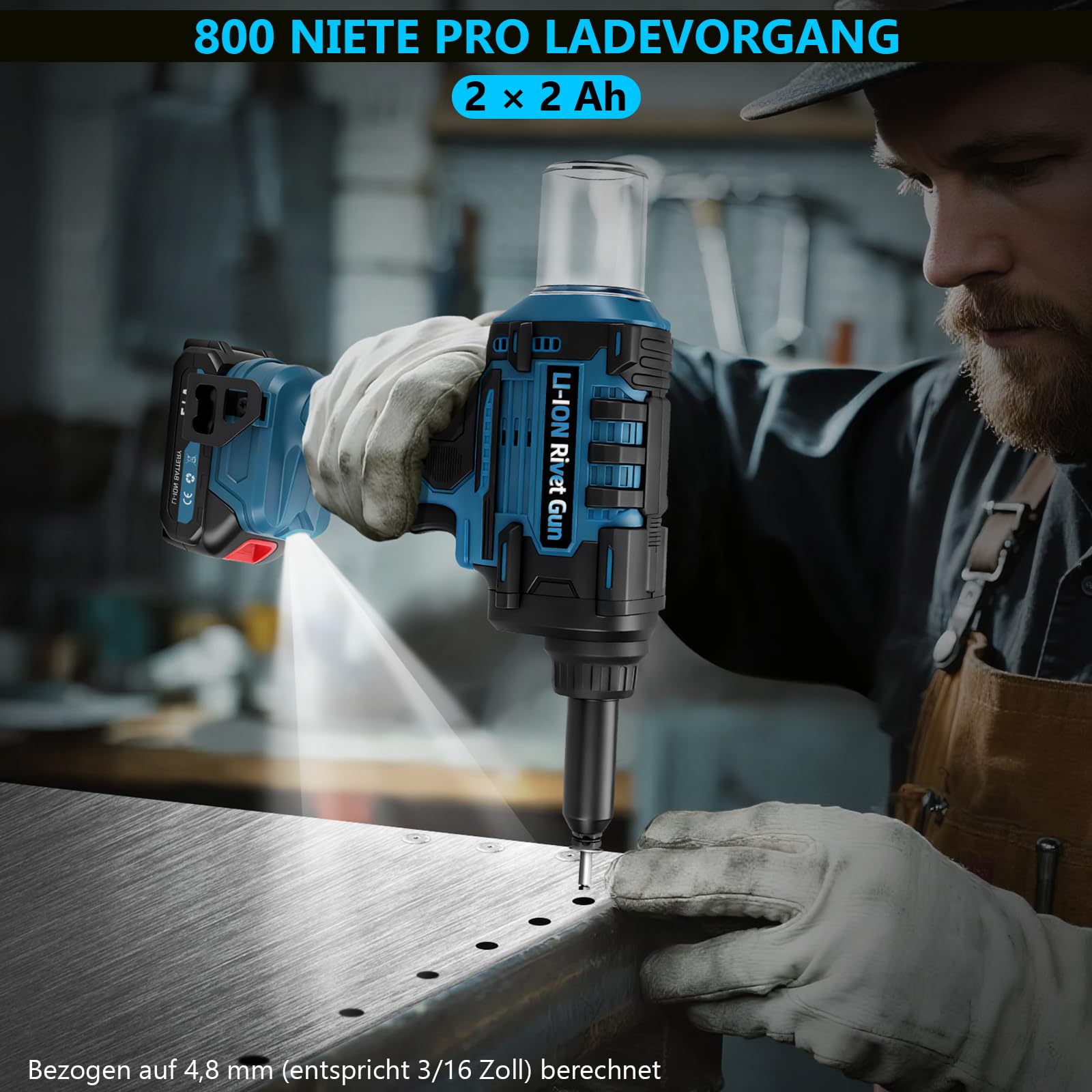 Akku Nietzange Set, Nietpistole Bürstenlose mit 2x2,000 mAh Akkus