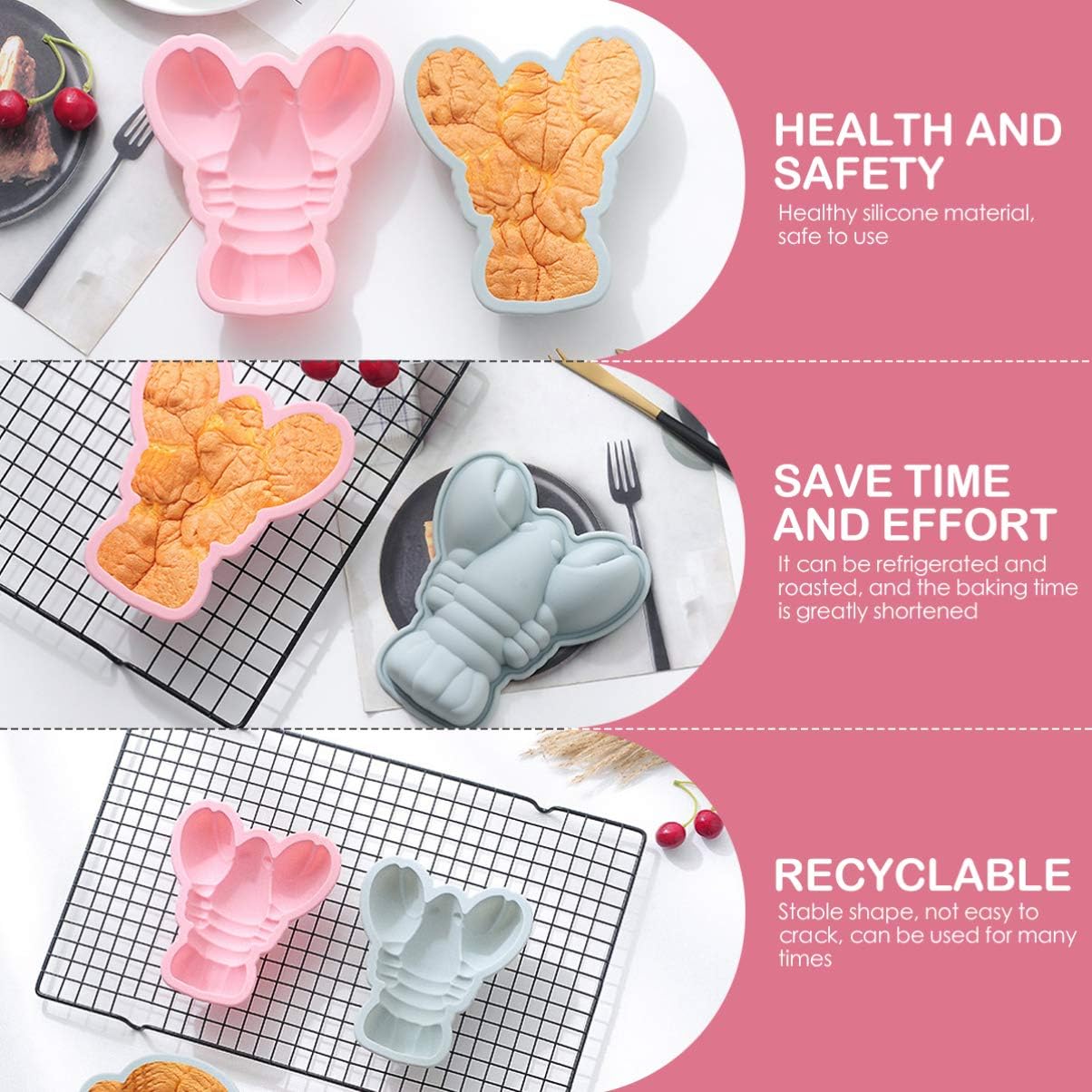 Hemoton 2pcs Lobster Shaped Cake Soap Silicone Mold Crayon Cake Jello Chocolate Cookies Candy Mold for Baking
