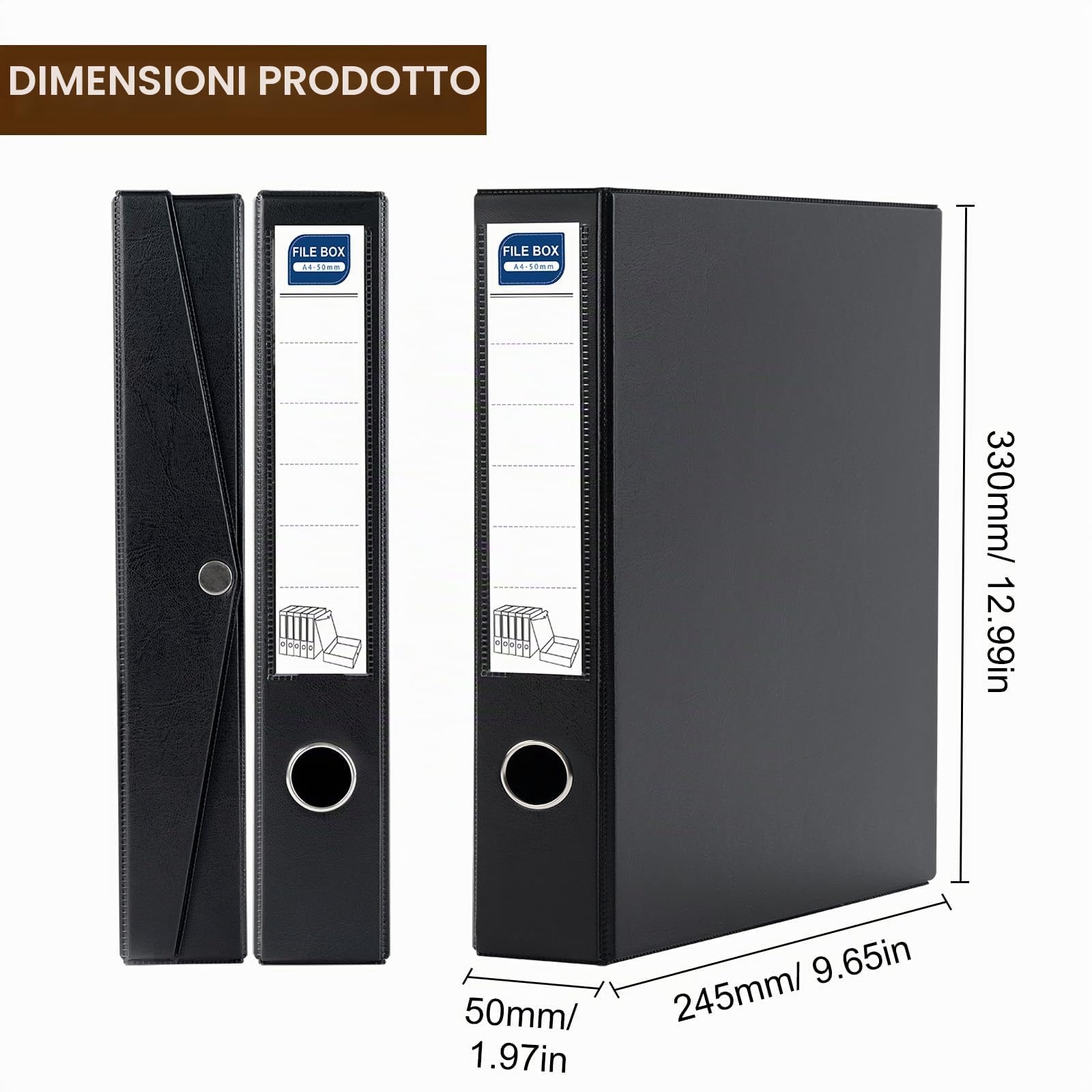 Scatola Archivio A4, 6 Pezzi Scatola Archivio con Coperchio Magnetica e Clip - Dorso 50mm - Scatole di Documenti Pieghevole per Ufficio, Casa, Scuola (Nero)