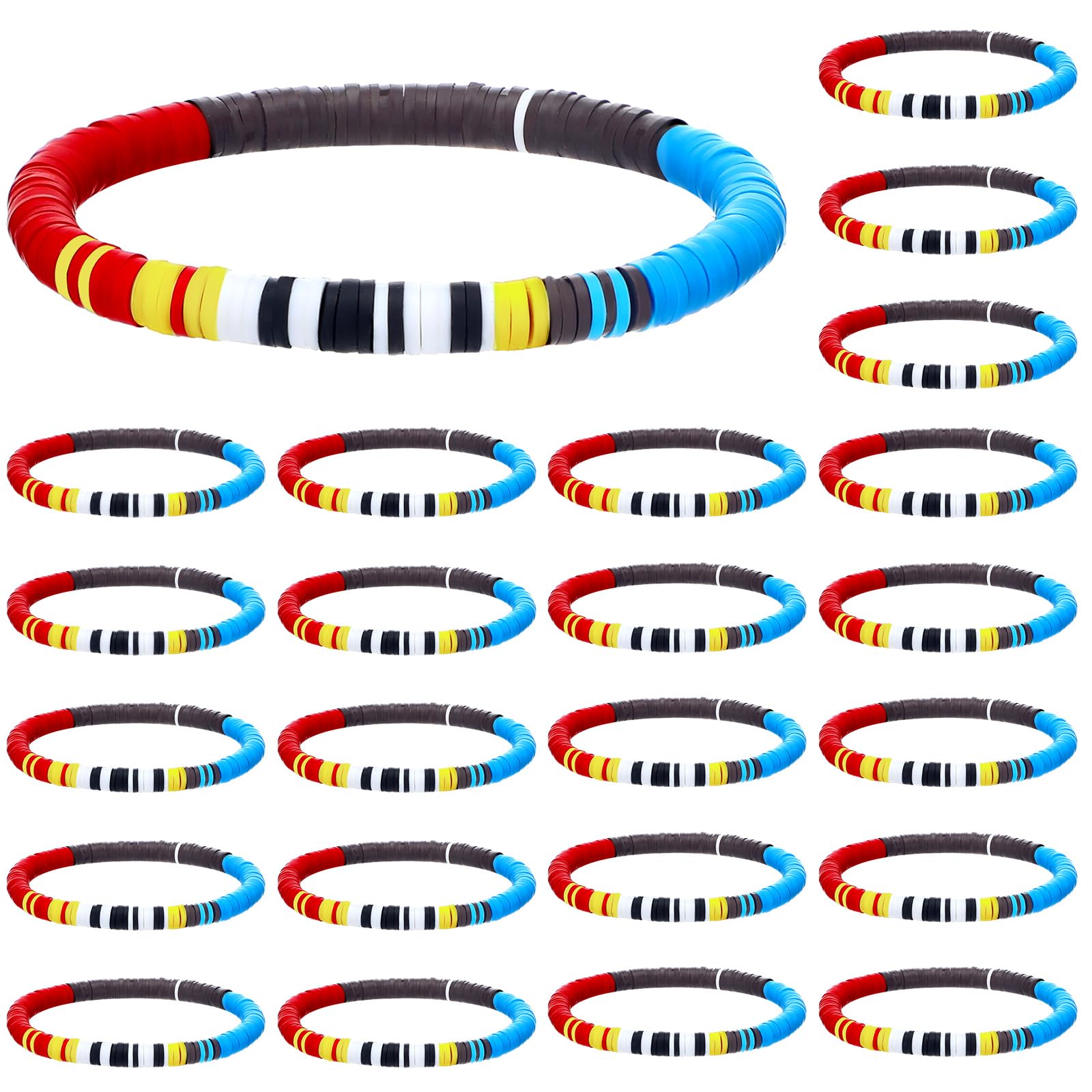 Huquary 24 Pcs Cartoon Story Bracelets Polymer Clay Beaded Stretch Bracelets Letter Inspire Game Jewelry for Birthday Party Favors for Family Friend Accessory Gift