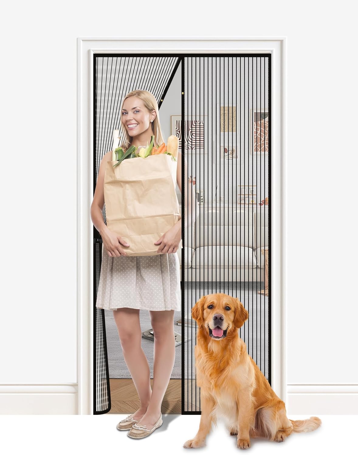 Magnetic Screen Door, Mesh with Magnets, Screen Size 34 x 81 Inch, Fit Door Size 32 x 80 Inch,Bug Net No Punching Required, Pet and Kid Friendly