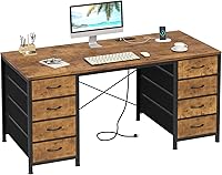 Vista 15 de Escritorio para computadora de 60 pulgadas con 8 cajones, escritorio de oficina en casa con tomas de corriente, escritorio de estudio de trabajo