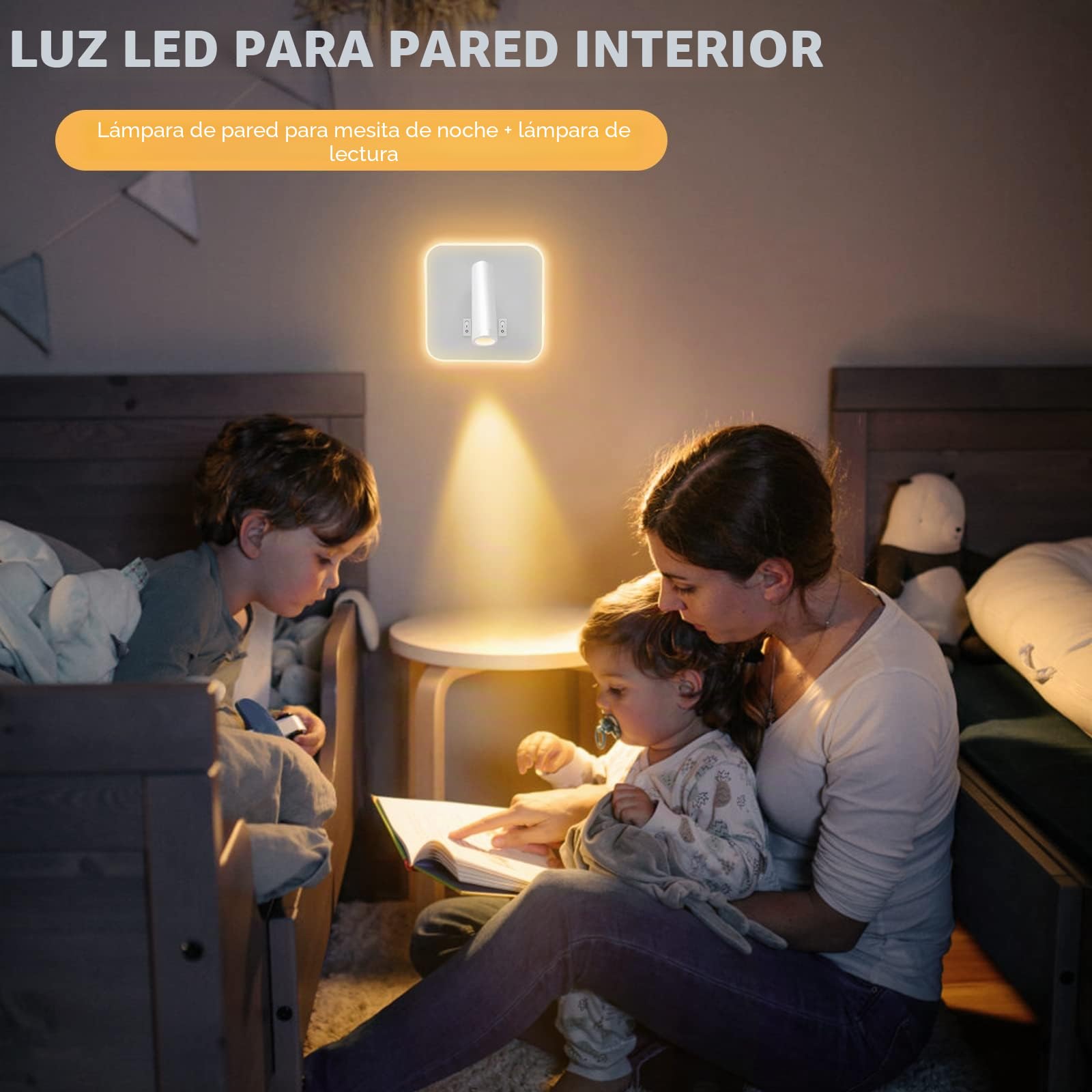 Weigudoc Lámpara de Pared LED, Luz de Lectura Junto a la Cama, Aplique de Pared Cabecera Ajustable, con Puerto de Carga USB e Interruptor, Luces de Pared de Pasillo (luz cálida 3W + 9W)(Blanco 2pcs)