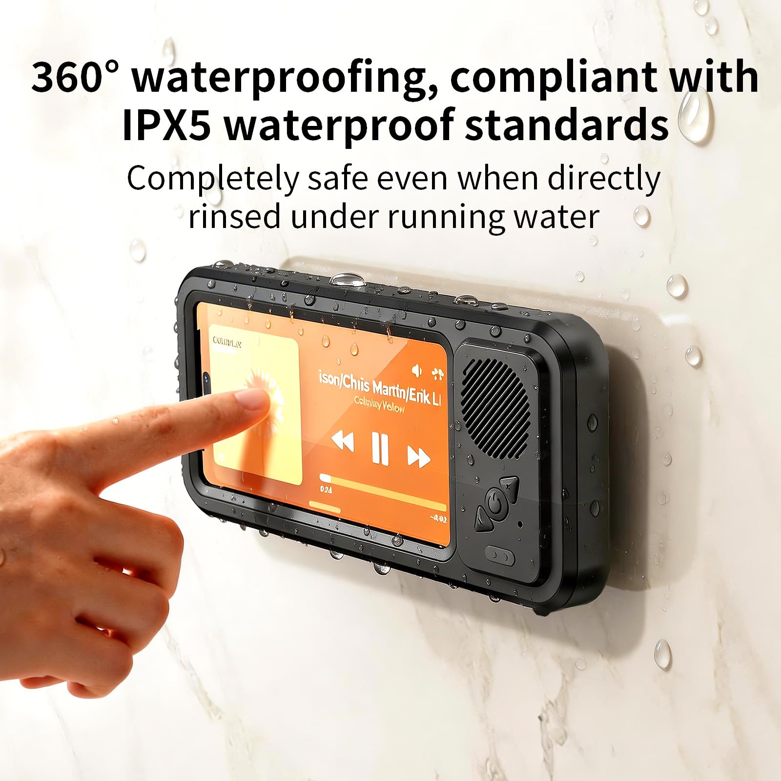 Dusch-Handyhalterung, wasserdicht, mit Lautsprecherloch, 360° drehbar, Dusch-Handyhülle, Anti-Beschlag-Handy-Ständer, Halterung für Badezimmer, Badewanne, Küche, Wandspiegel, für iPhone 17