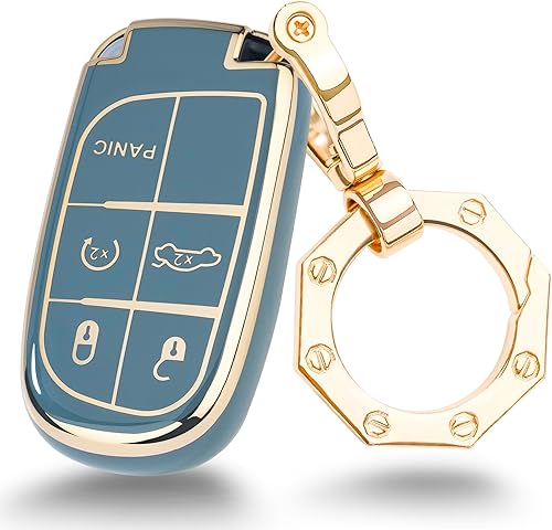 YHC Funda para llavero Dodge con llavero dorado para Grand Cherokee Renegade Chrysler Durango