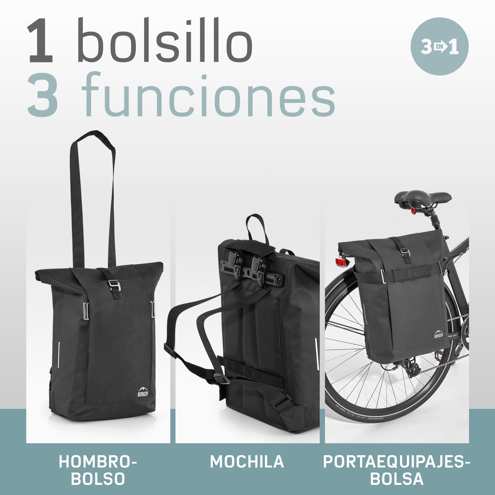 Borgen Bolsa Vida para portaequipajes con Bolsa extraíble para portátil – Utilizable como portaequipajes, para Bicicleta, Bandolera, de Uso Diario 28 litros