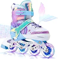 Patins Infantil Cano Alto, 8 Rodas Iluminadas com LED e 4 Tamanhos Ajustáveis, Patins Quad com Bolsa de Armazenamento, patins de fileira dupla para meninas