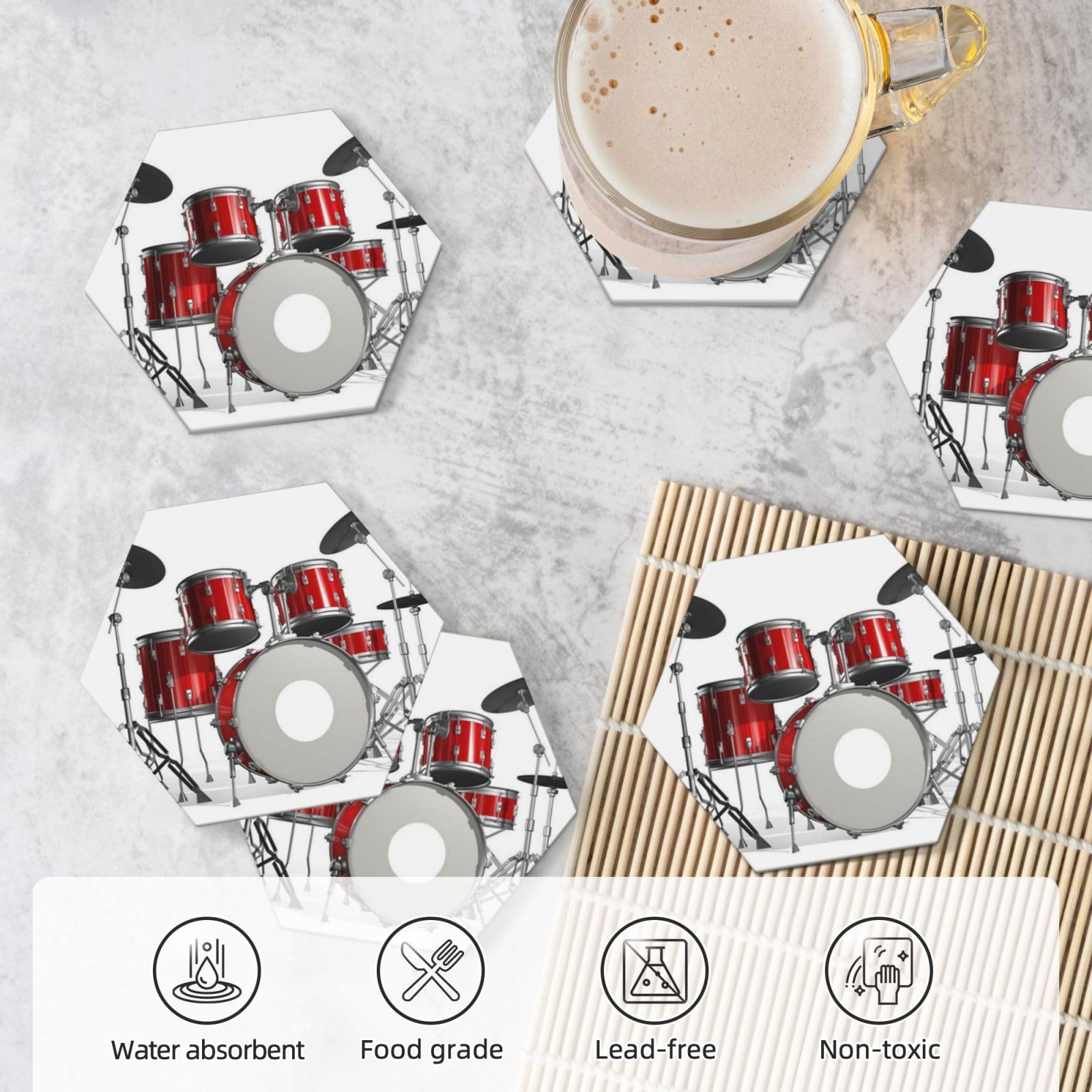 Set di 6 sottobicchieri in ceramica con stampa a tamburo, accessori eleganti per la cucina e la casa