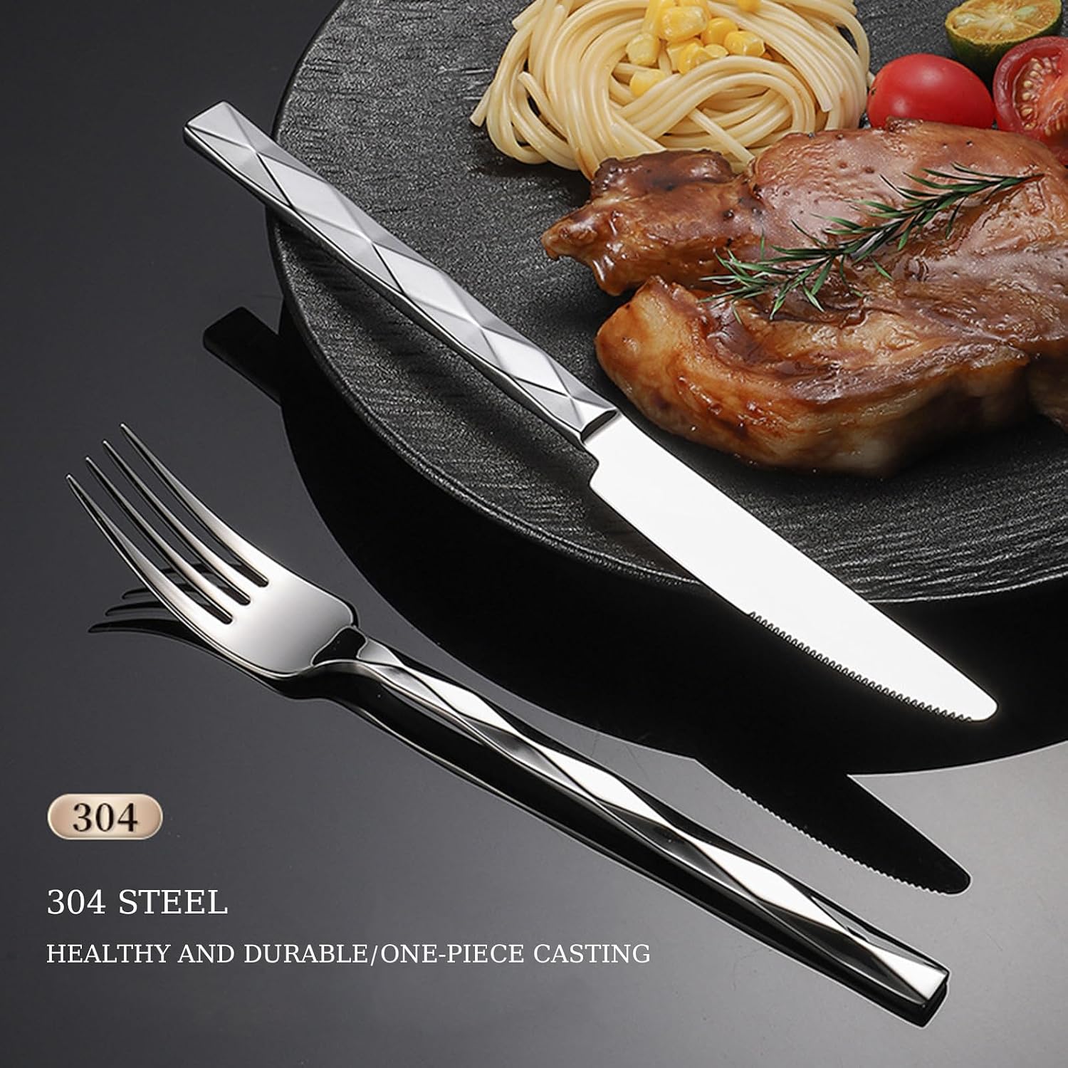 Stainless Steel Knife Fork, 30 -Piece Silverware Set, Service for 6,Mirror Finish,Forged304 Western Tableware，20 Pieces for 4 Persons